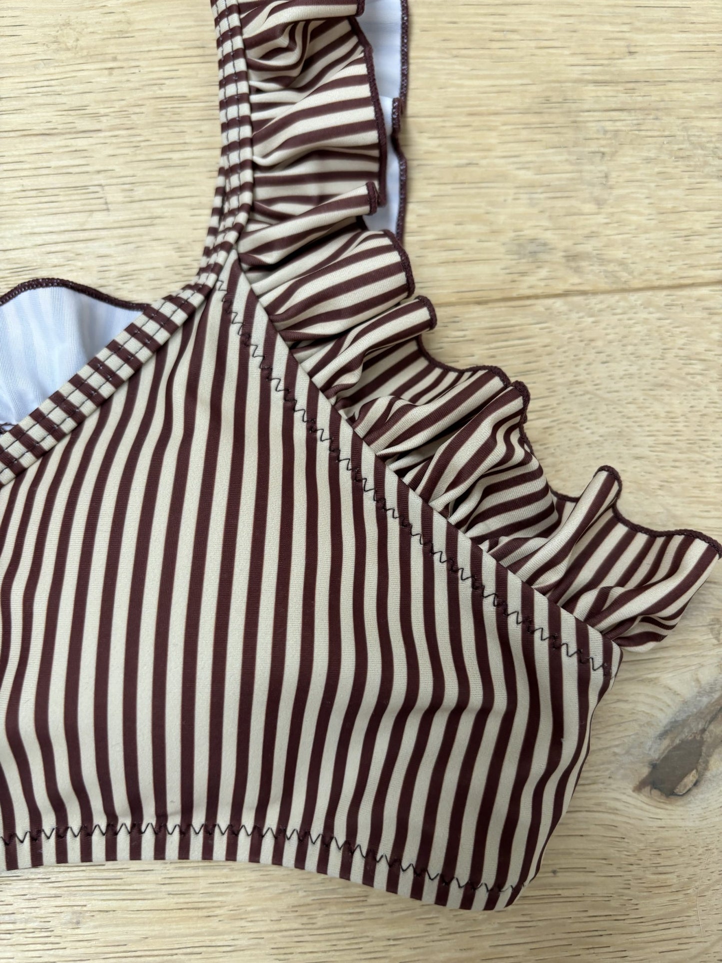 Brown beige striped frill bikini size M