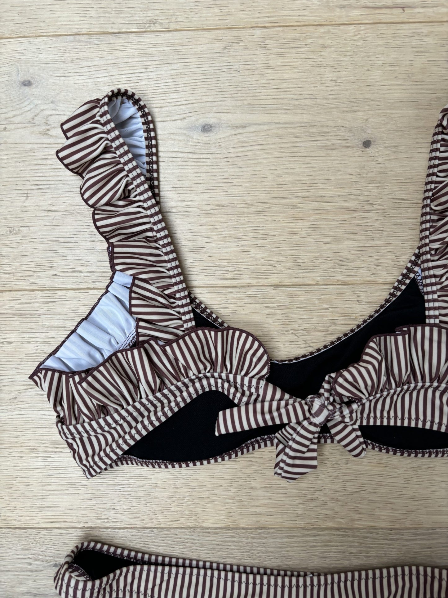 Brown beige striped frill bikini size M