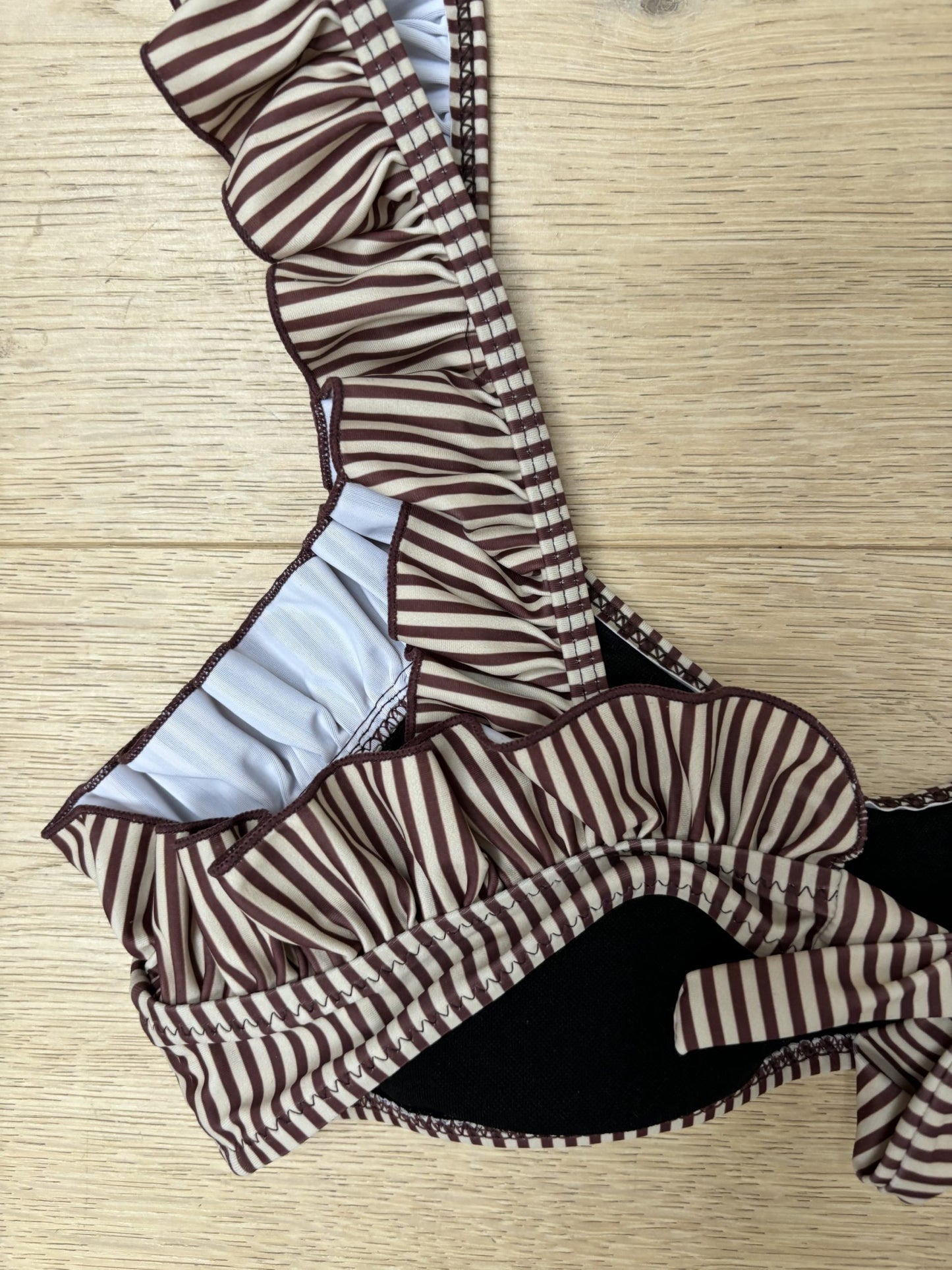 Brown beige striped frill bikini size M