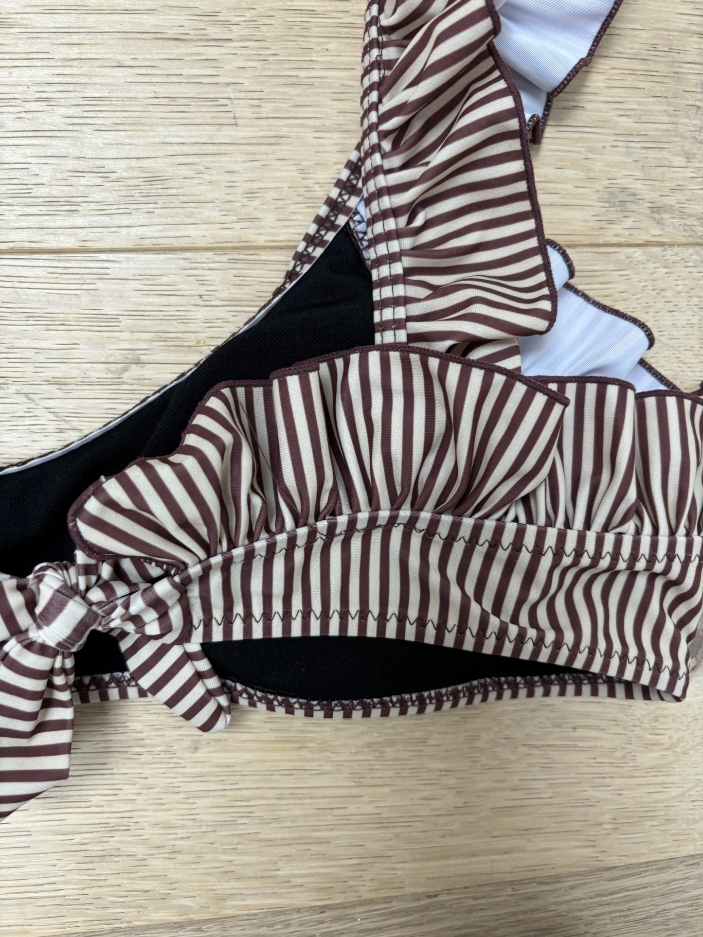 Brown beige striped frill bikini size M