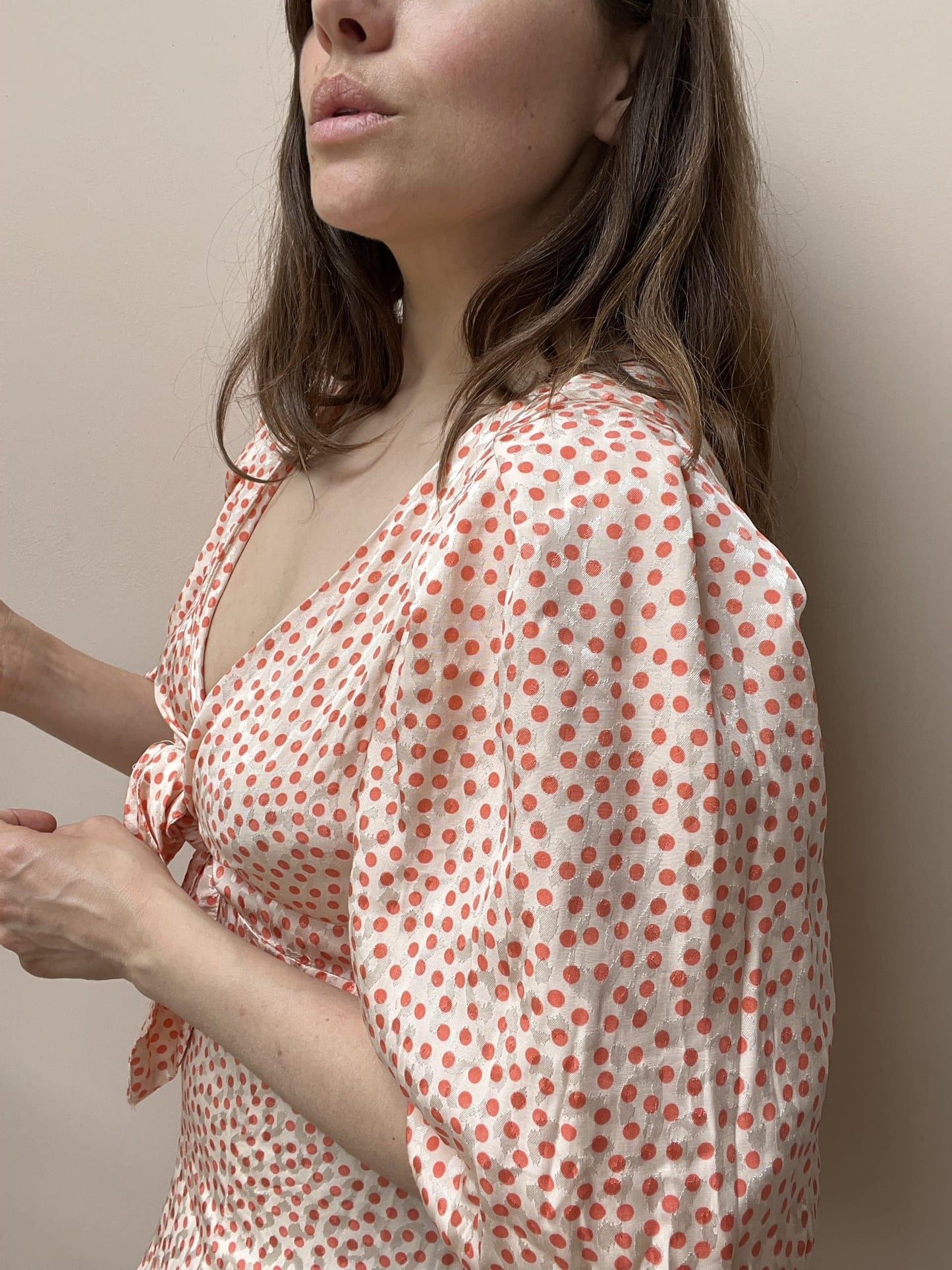 Puff sleeved polka dot dress size 14