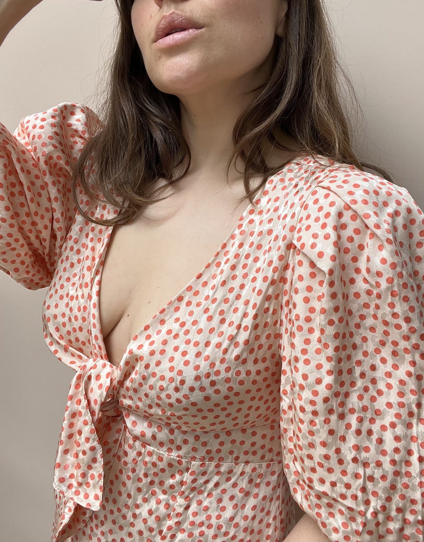 Puff sleeved polka dot dress size 14