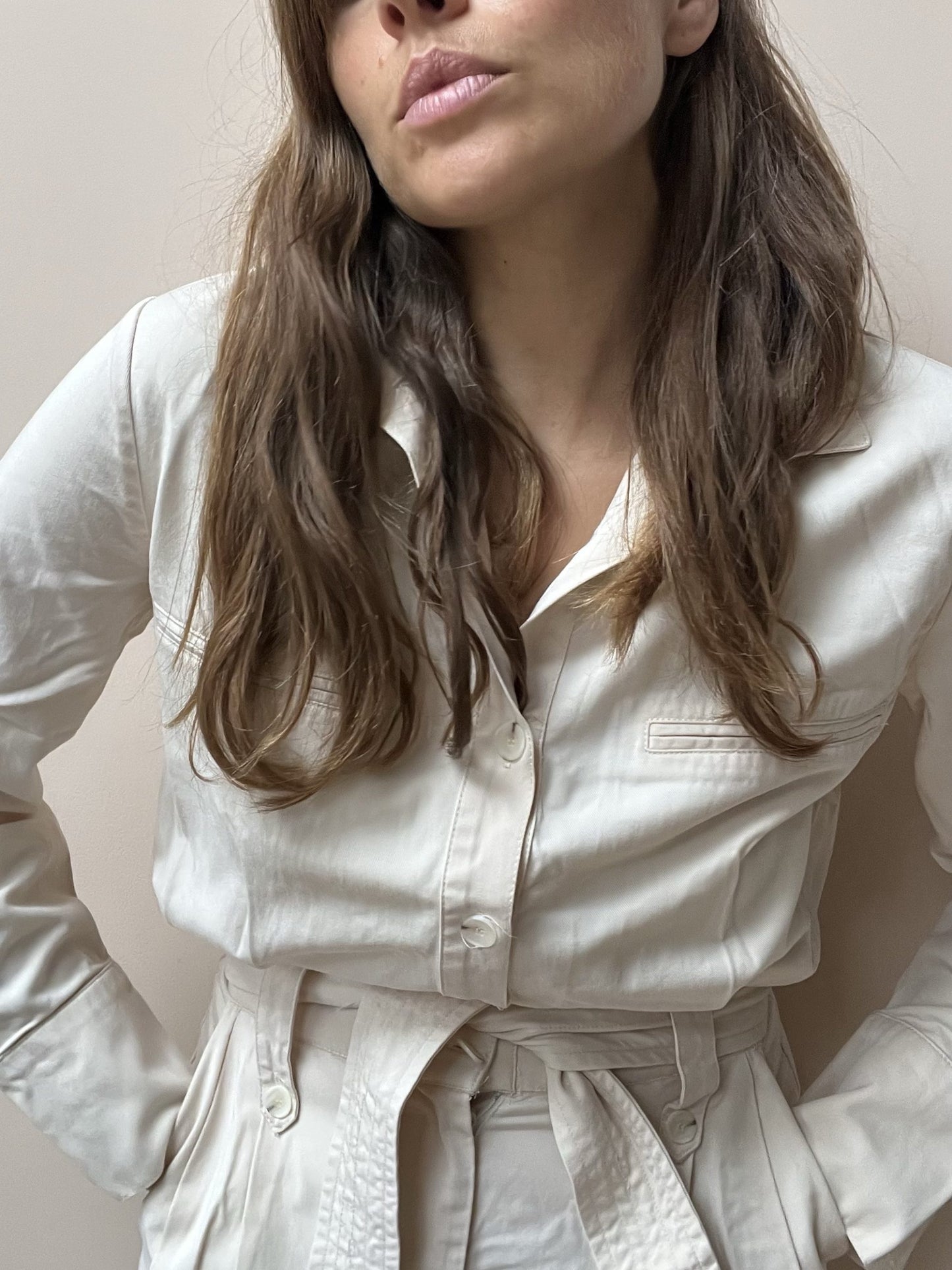 Cream jumpsuit with tie waist size M