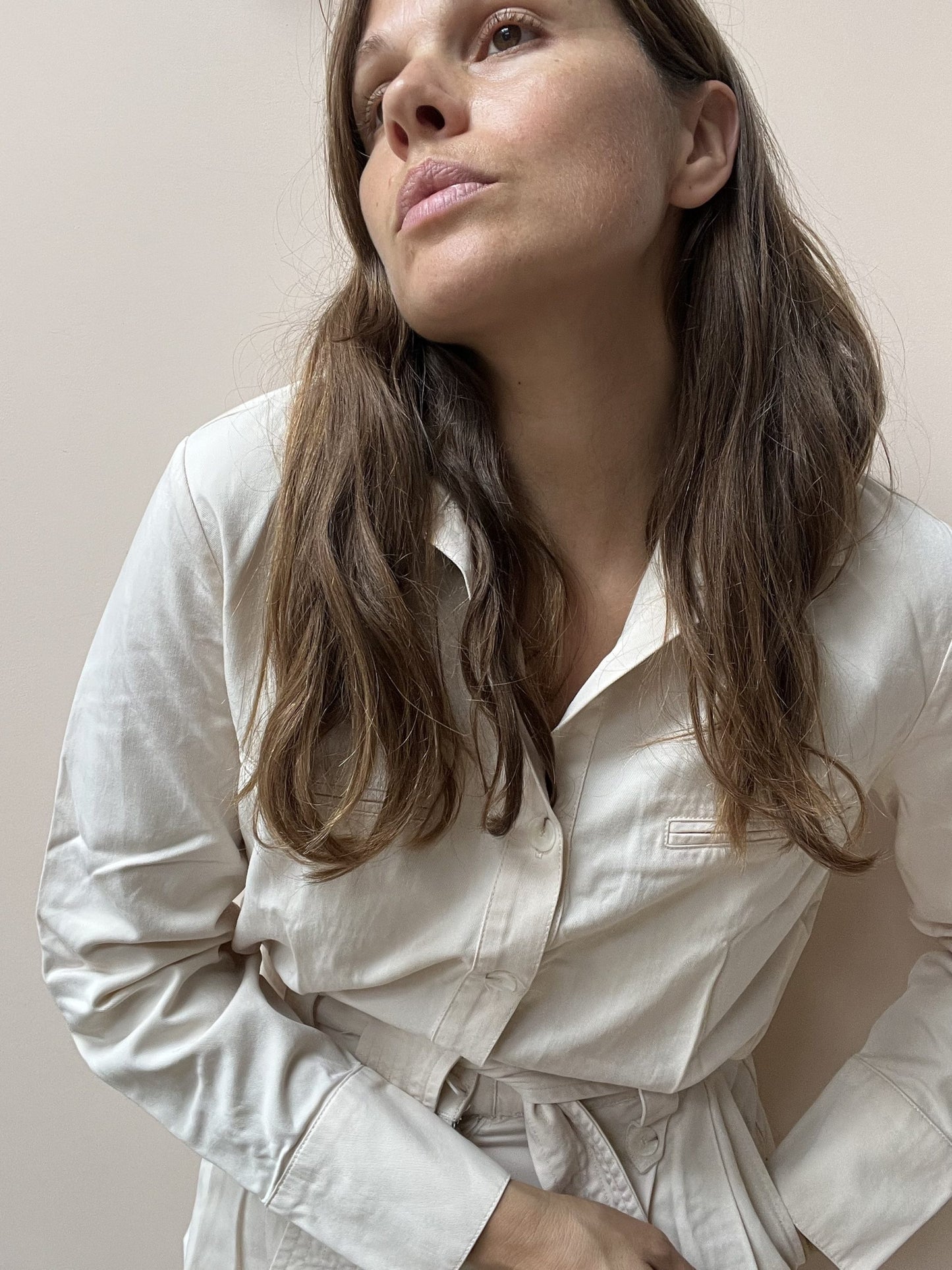 Cream jumpsuit with tie waist size M