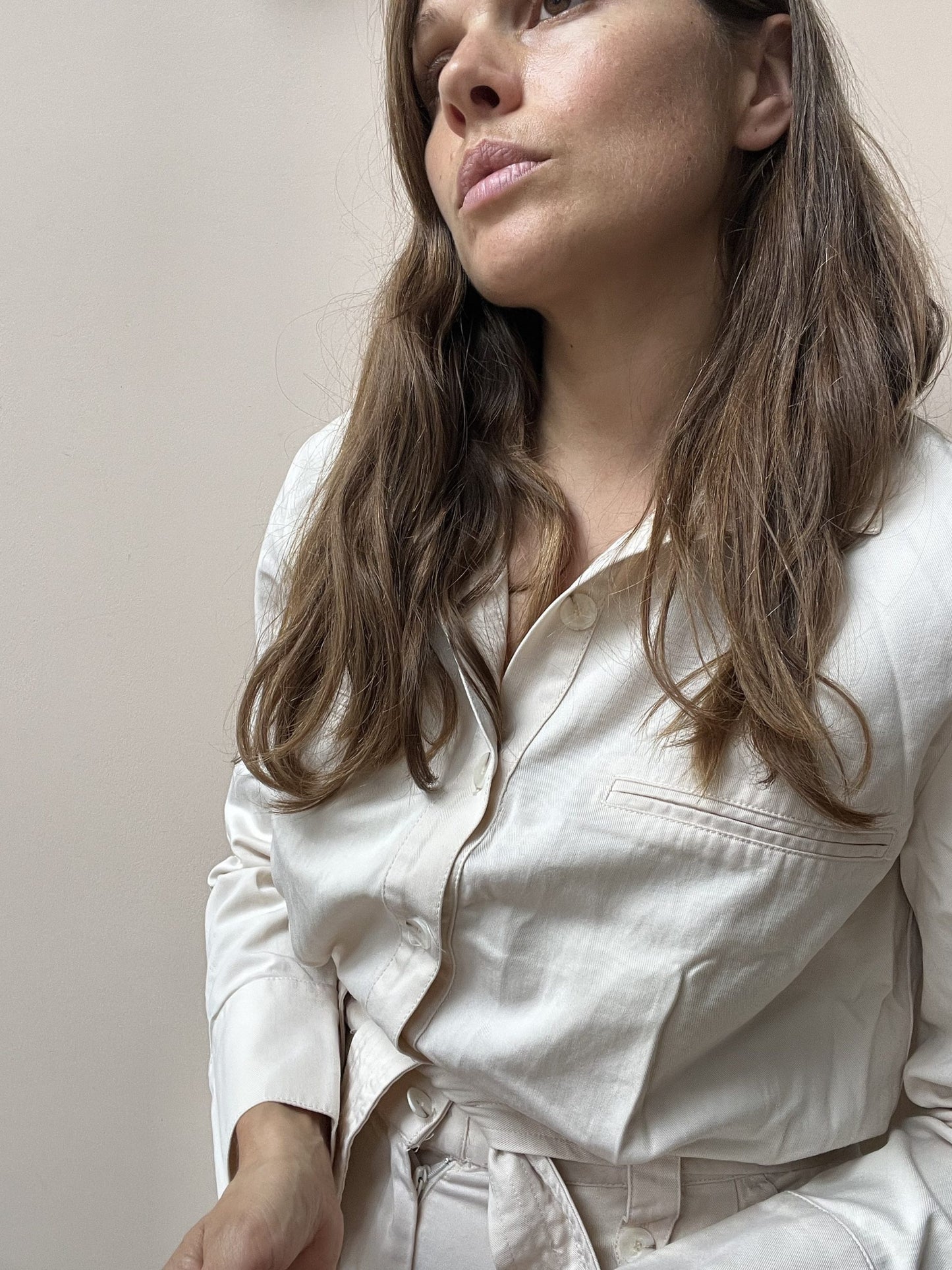 Cream jumpsuit with tie waist size M