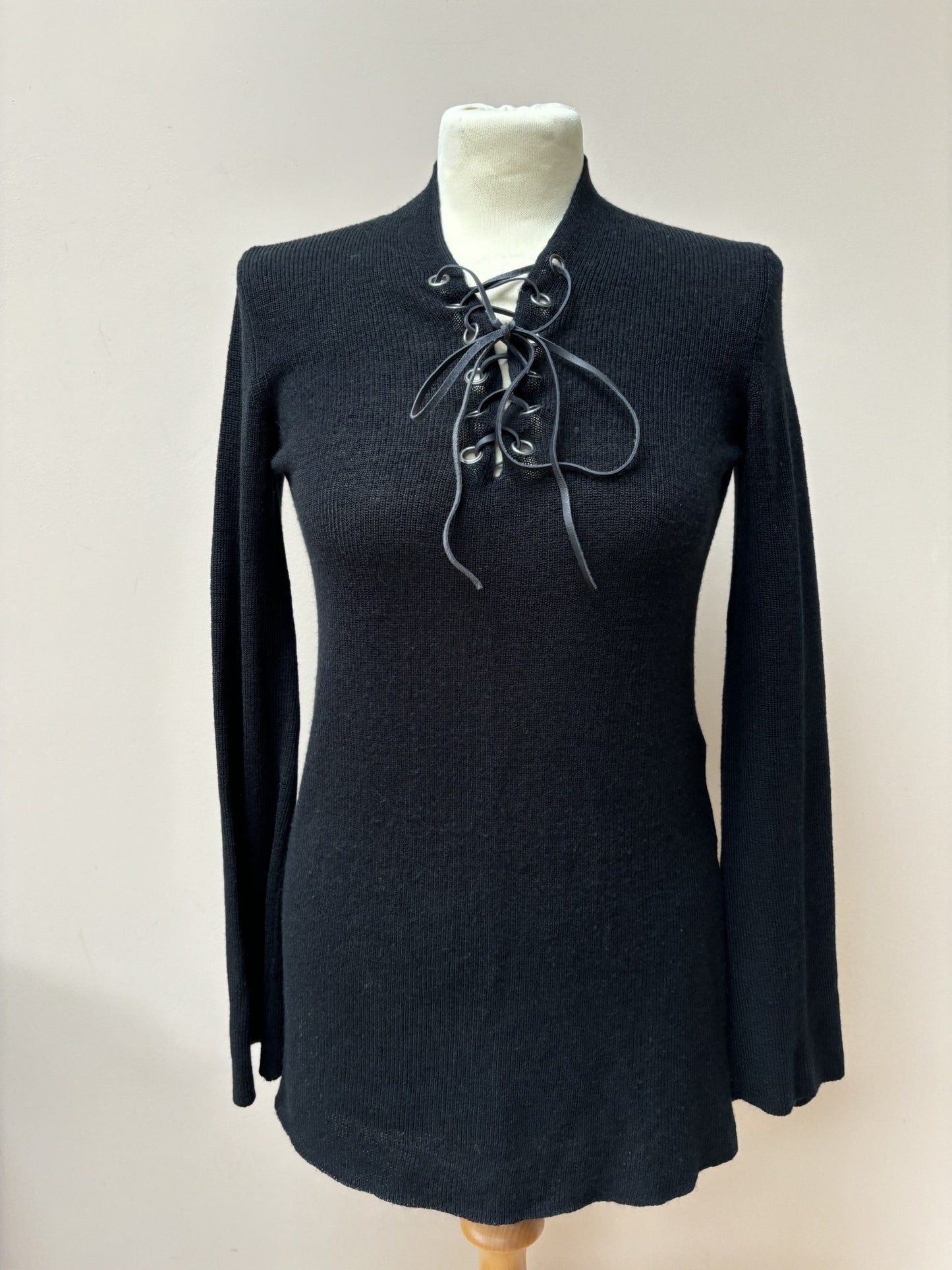 Wool mix top with leather lace tie front size Medium