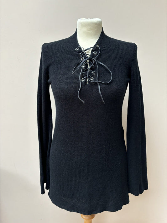 Wool mix top with leather lace tie front size Medium