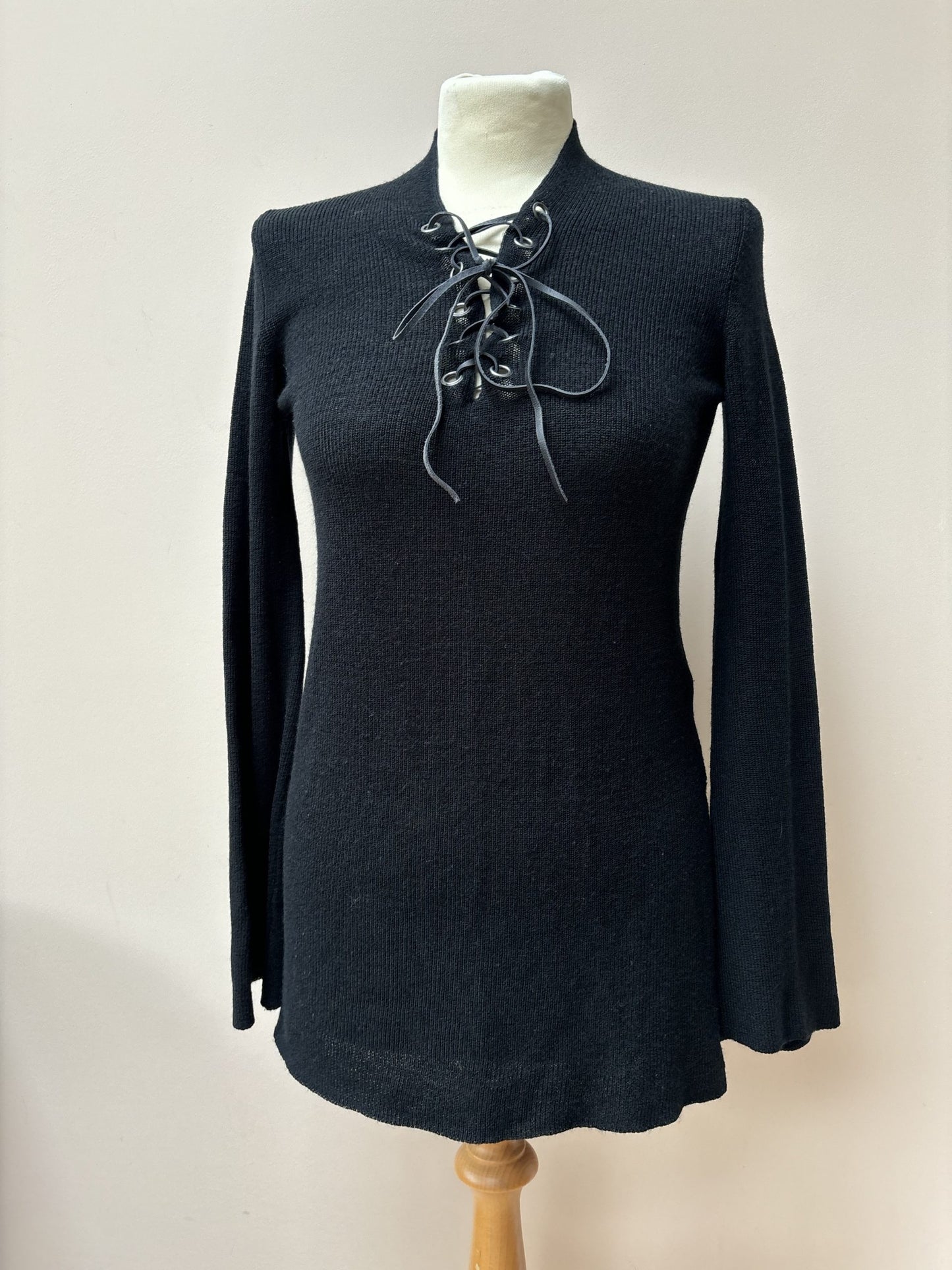 Wool mix top with leather lace tie front size Medium