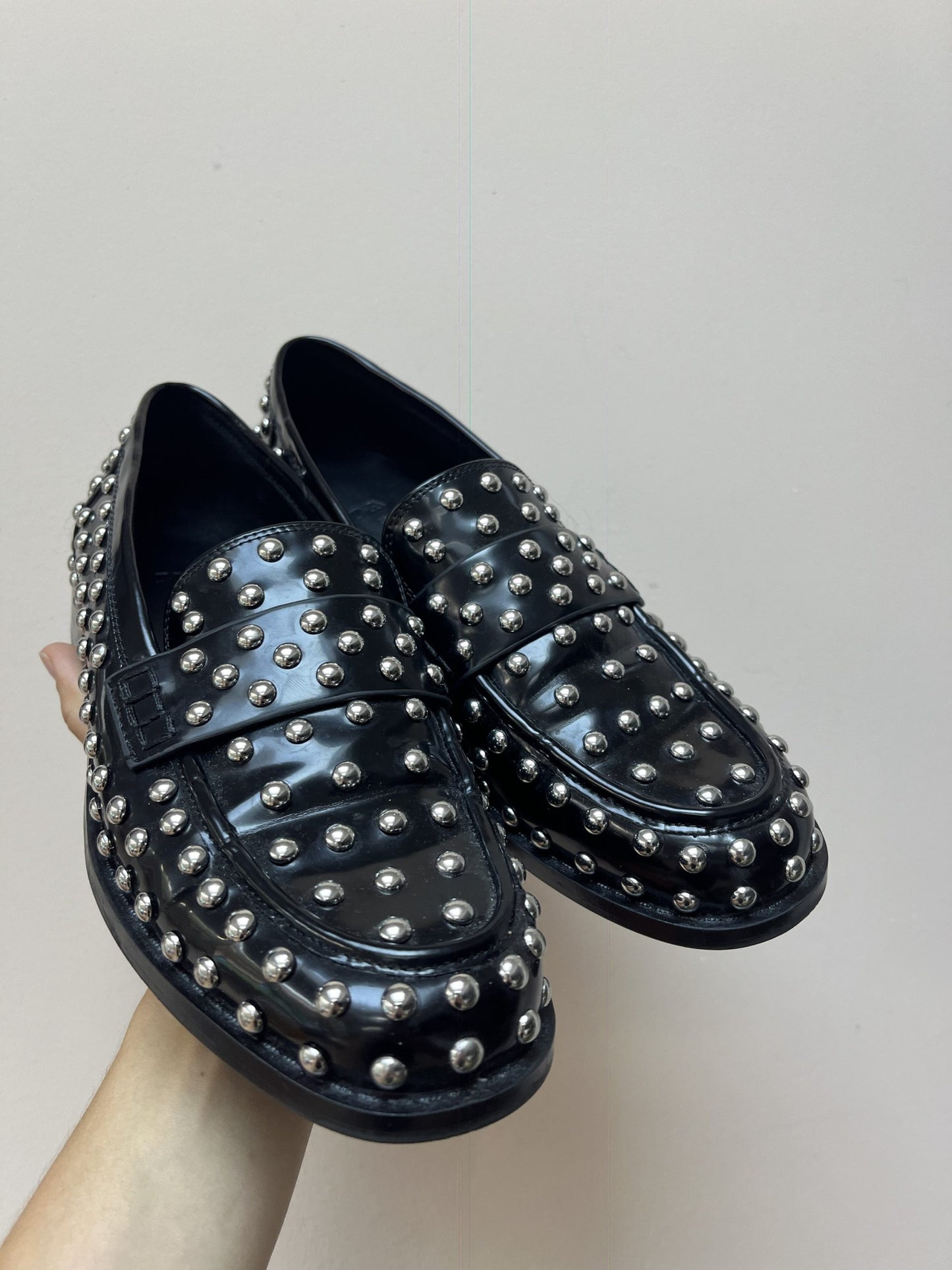 Patent studded loafers UK5