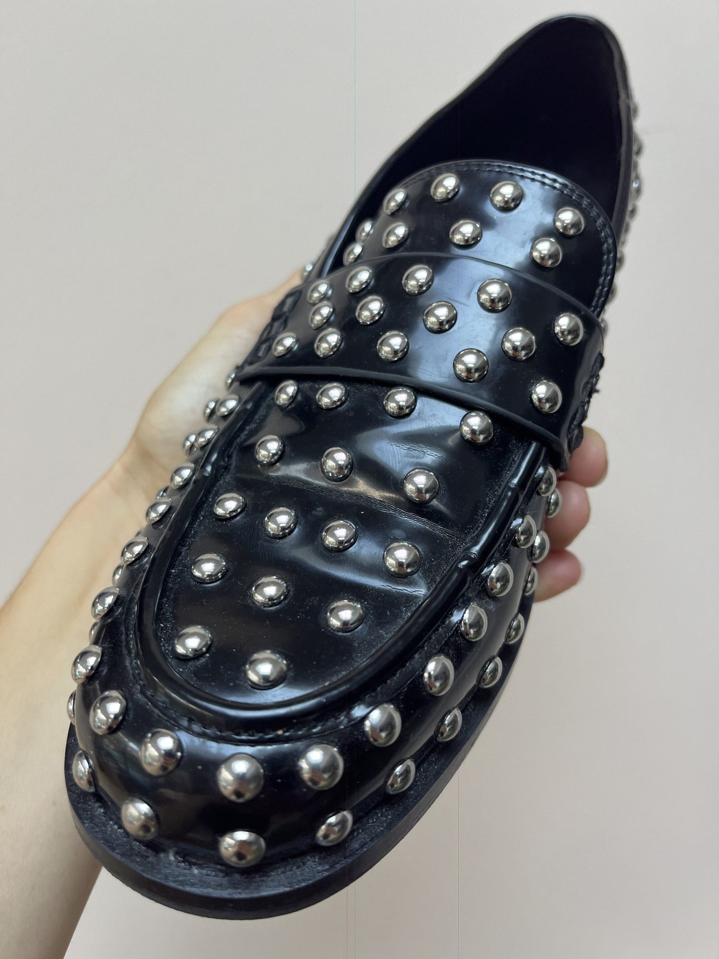 Patent studded loafers UK5