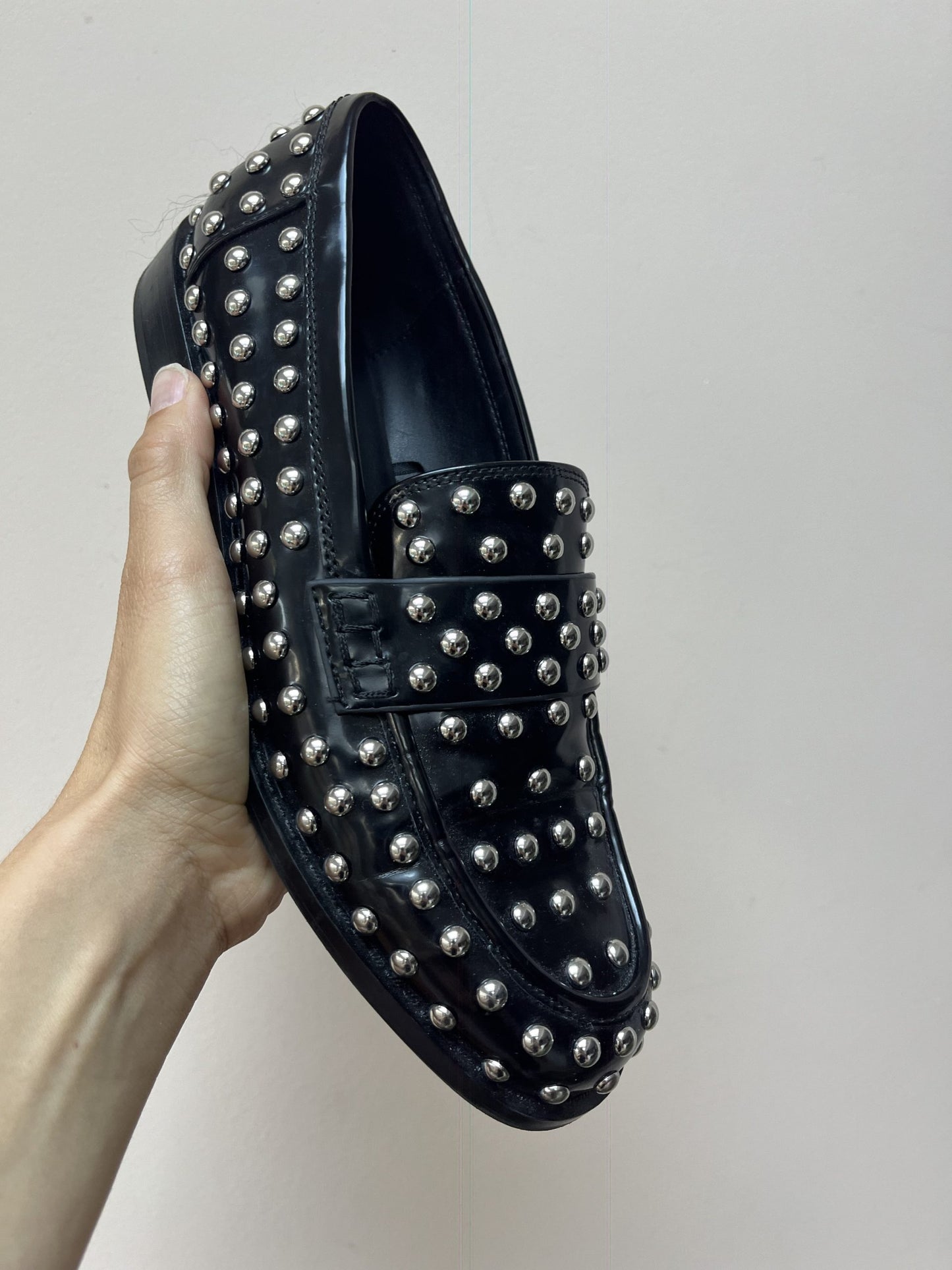 Patent studded loafers UK5