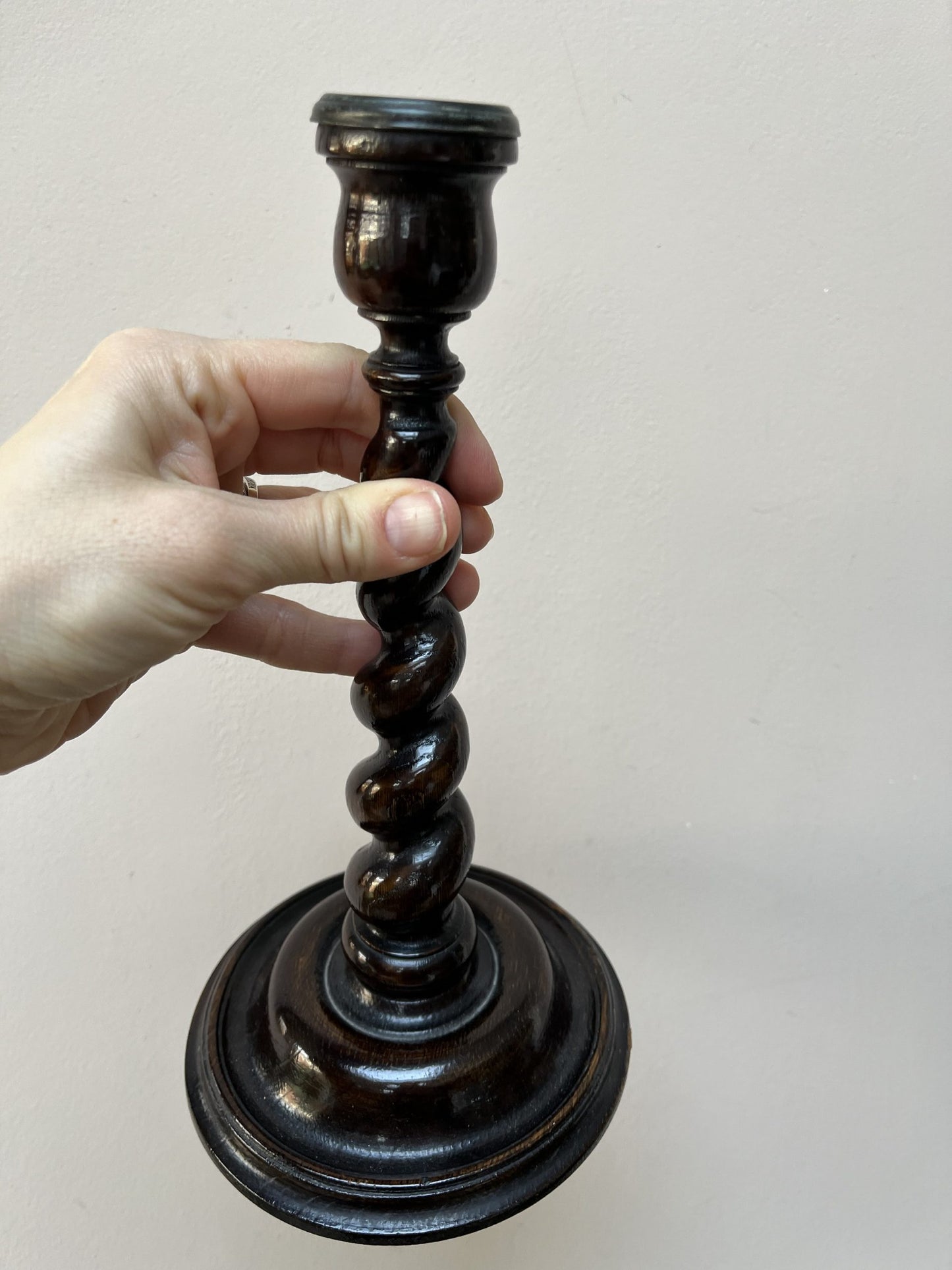 Stunning solid wood barley twist candles sticks x 2