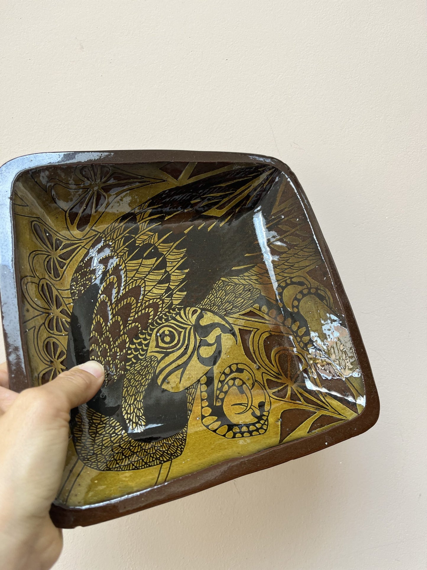 Vintage parrot glazed dish