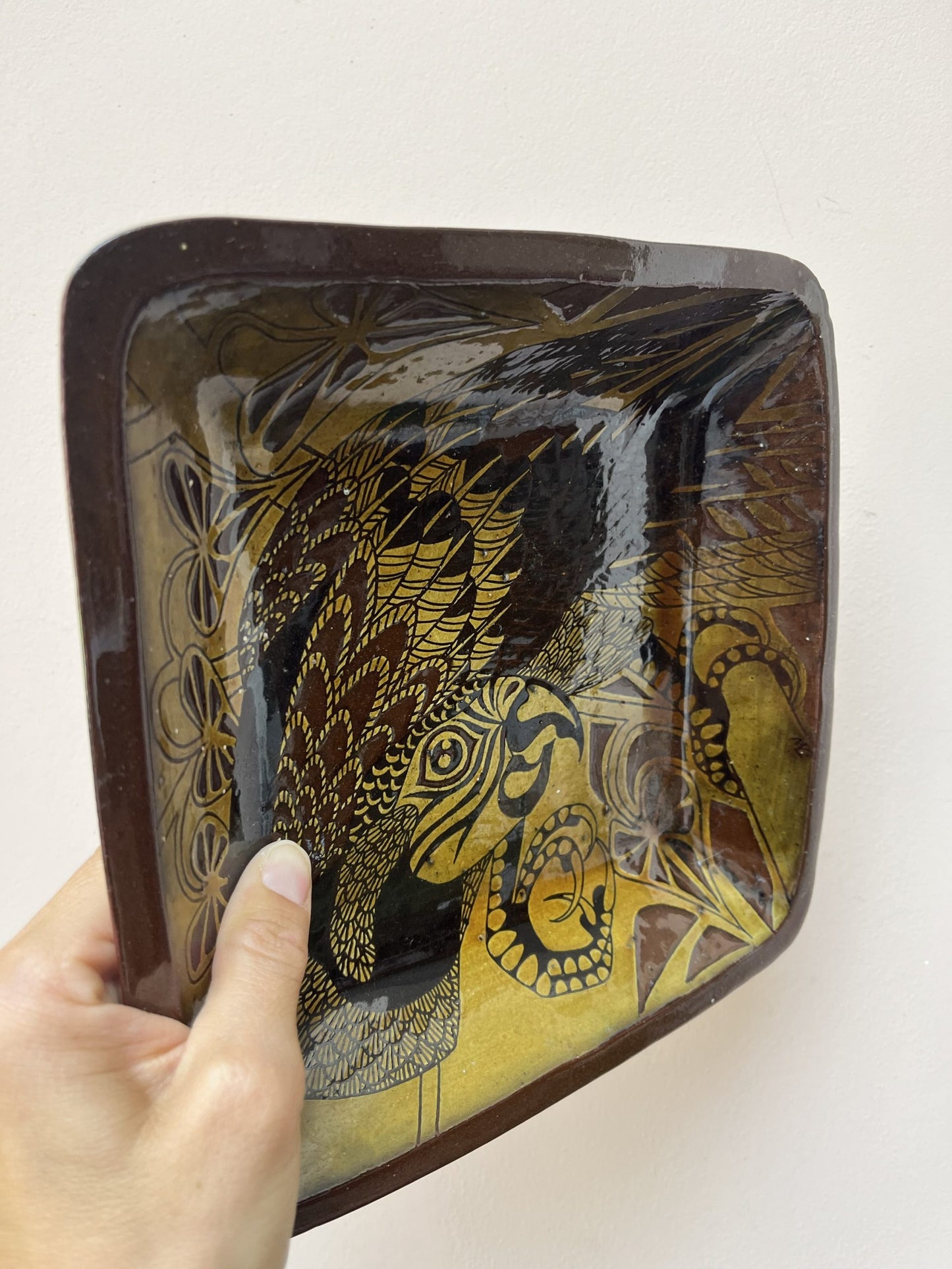 Vintage parrot glazed dish