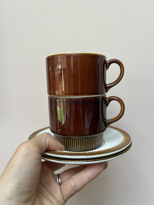 Poole Pottery vintage breakfast cups and saucers x 2
