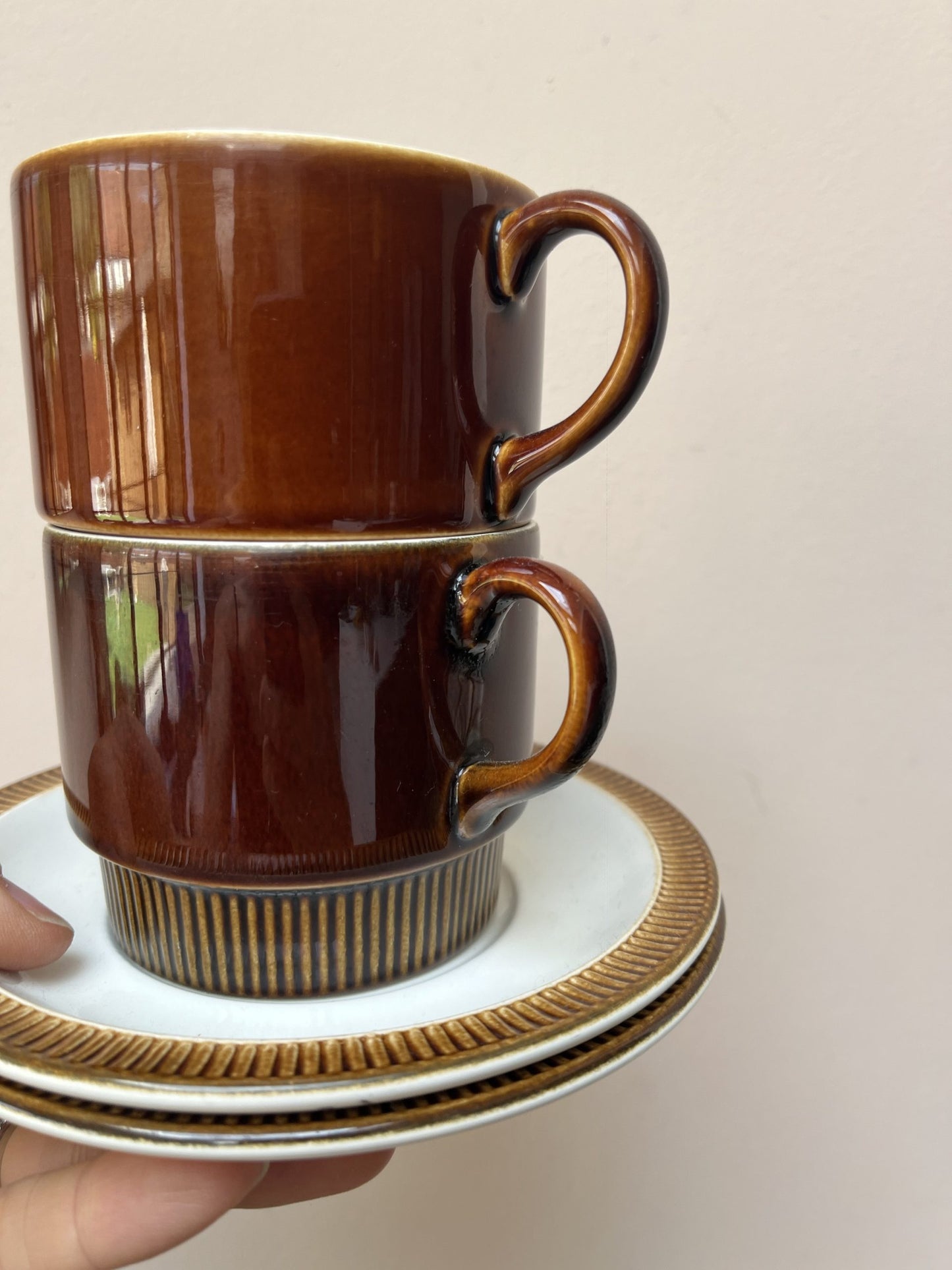 Poole Pottery vintage breakfast cups and saucers x 2