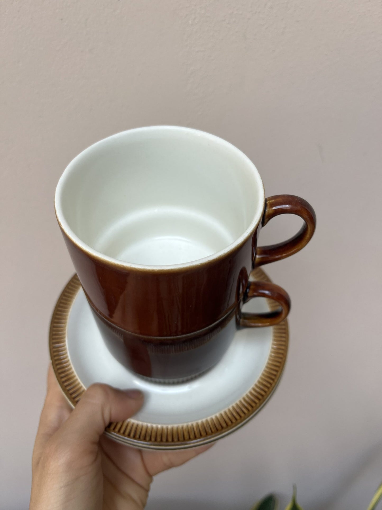 Poole Pottery vintage breakfast cups and saucers x 2