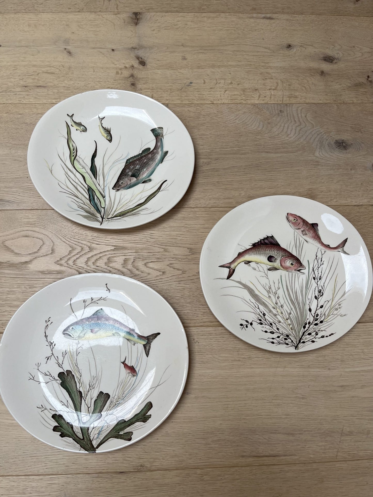 Set of three Johnson Bros fish plates no. 5, no. 3 and no.7