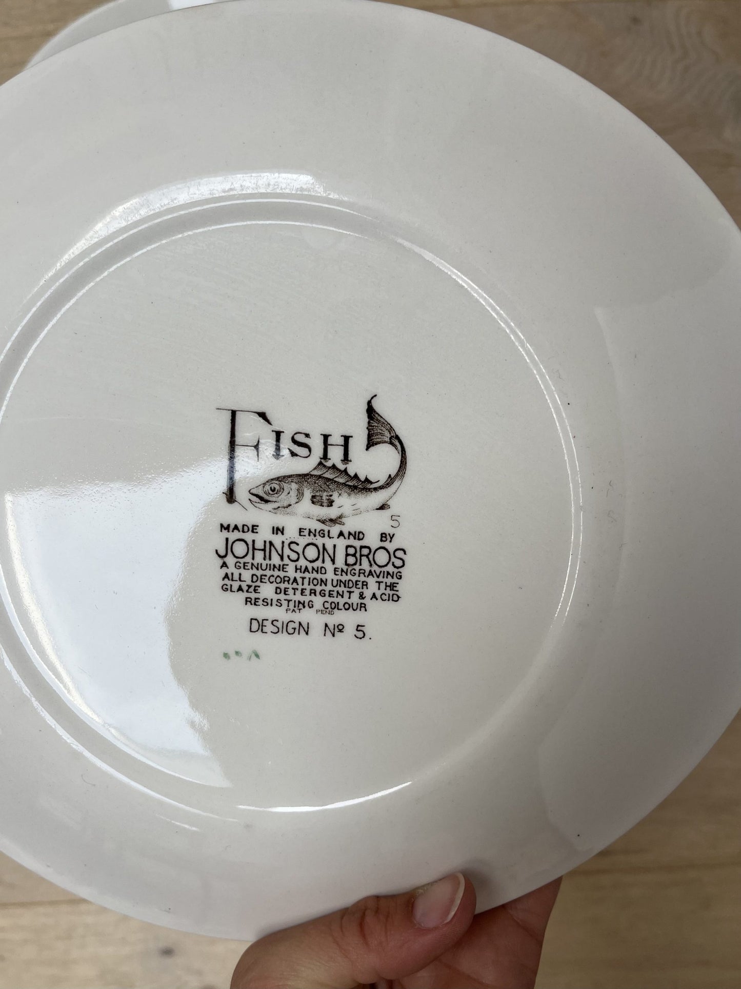 Set of three Johnson Bros fish plates no. 5, no. 3 and no.7
