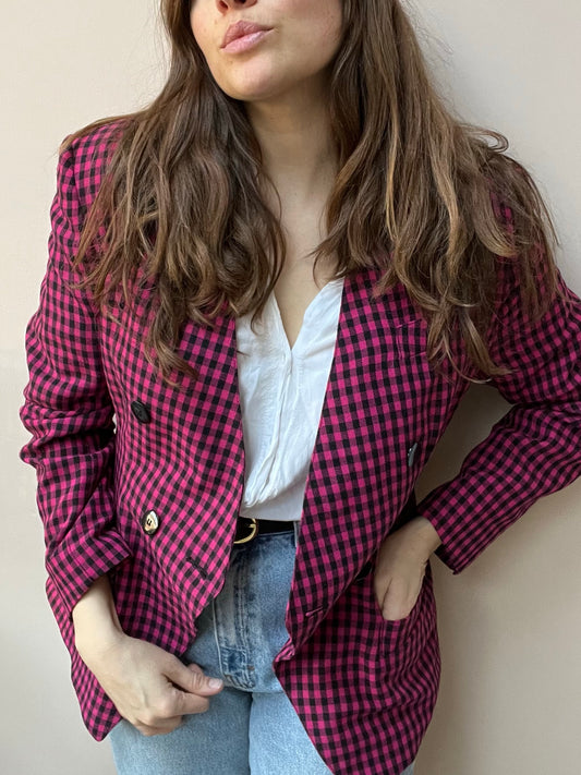 Vintage hot pink check jacket size 12