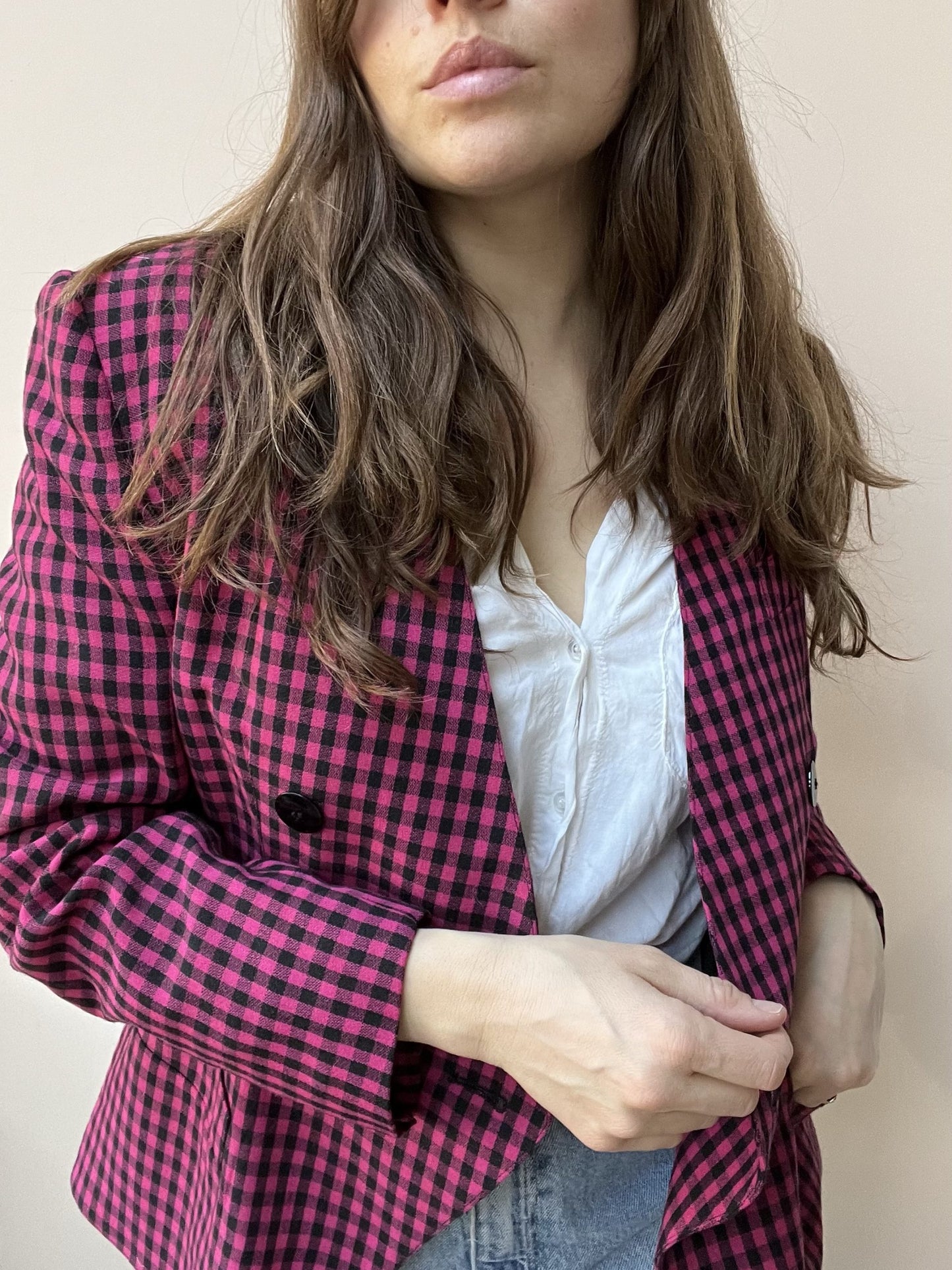 Vintage hot pink check jacket size 12