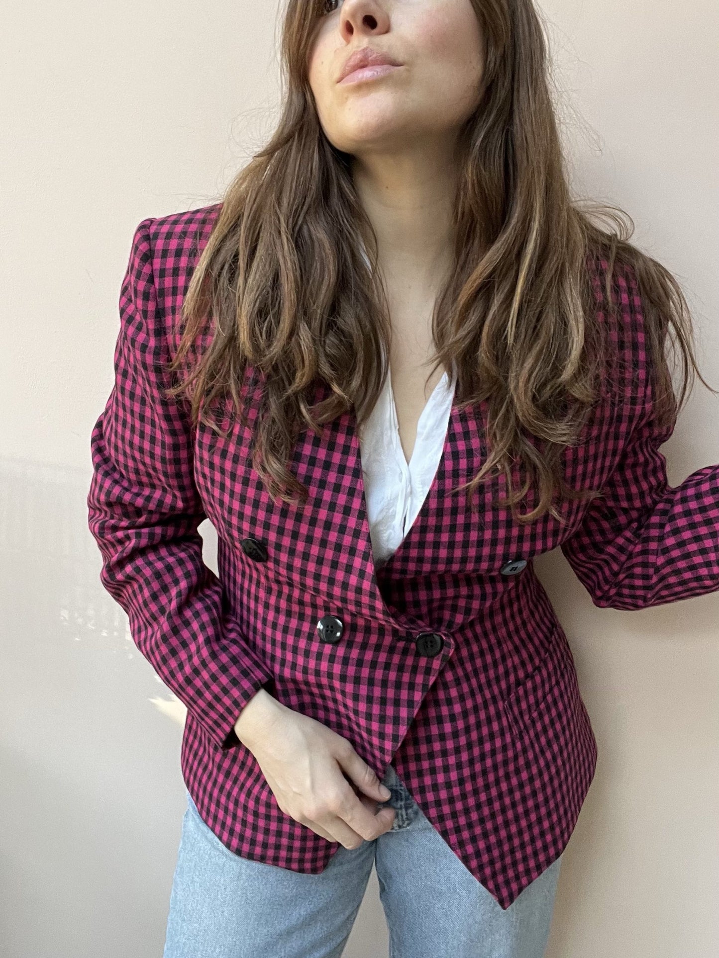 Vintage hot pink check jacket size 12