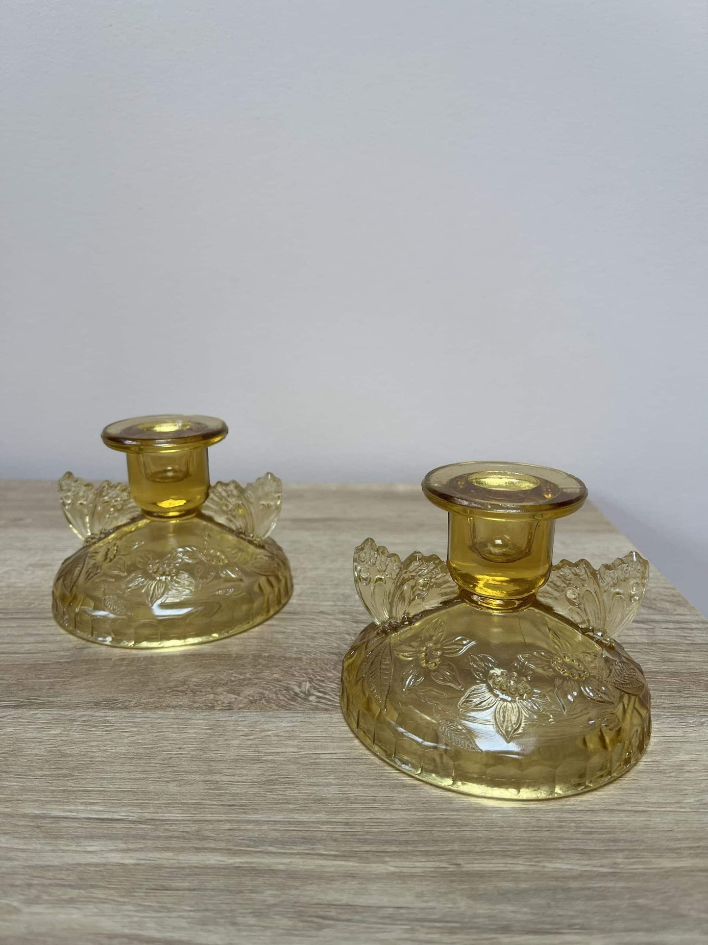 Vintage pale amber glass candleholder