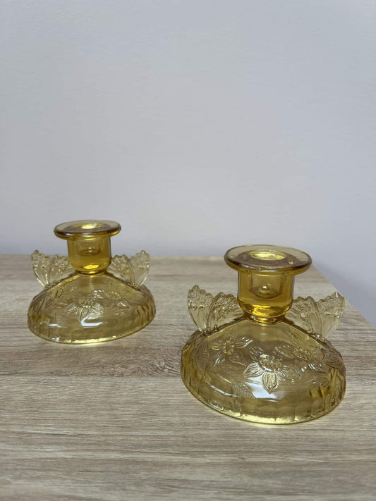 Vintage pale amber glass candleholder
