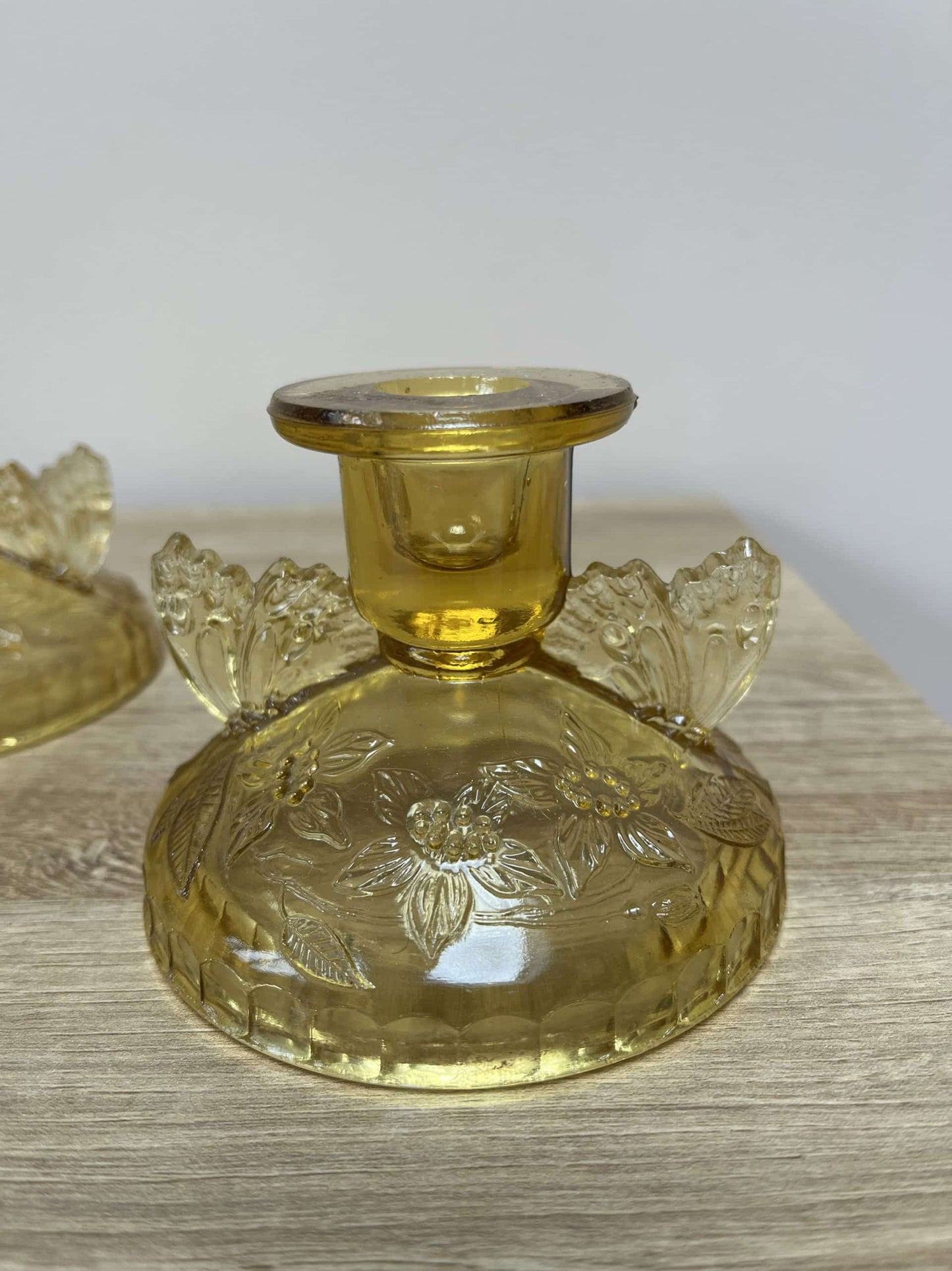 Vintage pale amber glass candleholder