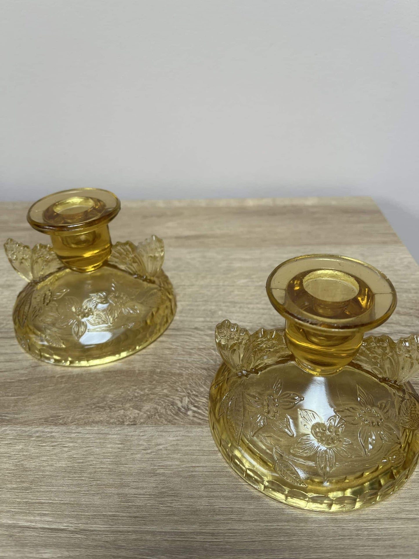 Vintage pale amber glass candleholder