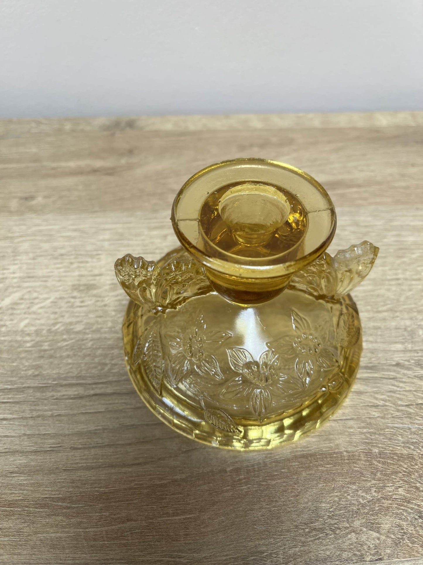 Vintage pale amber glass candleholder