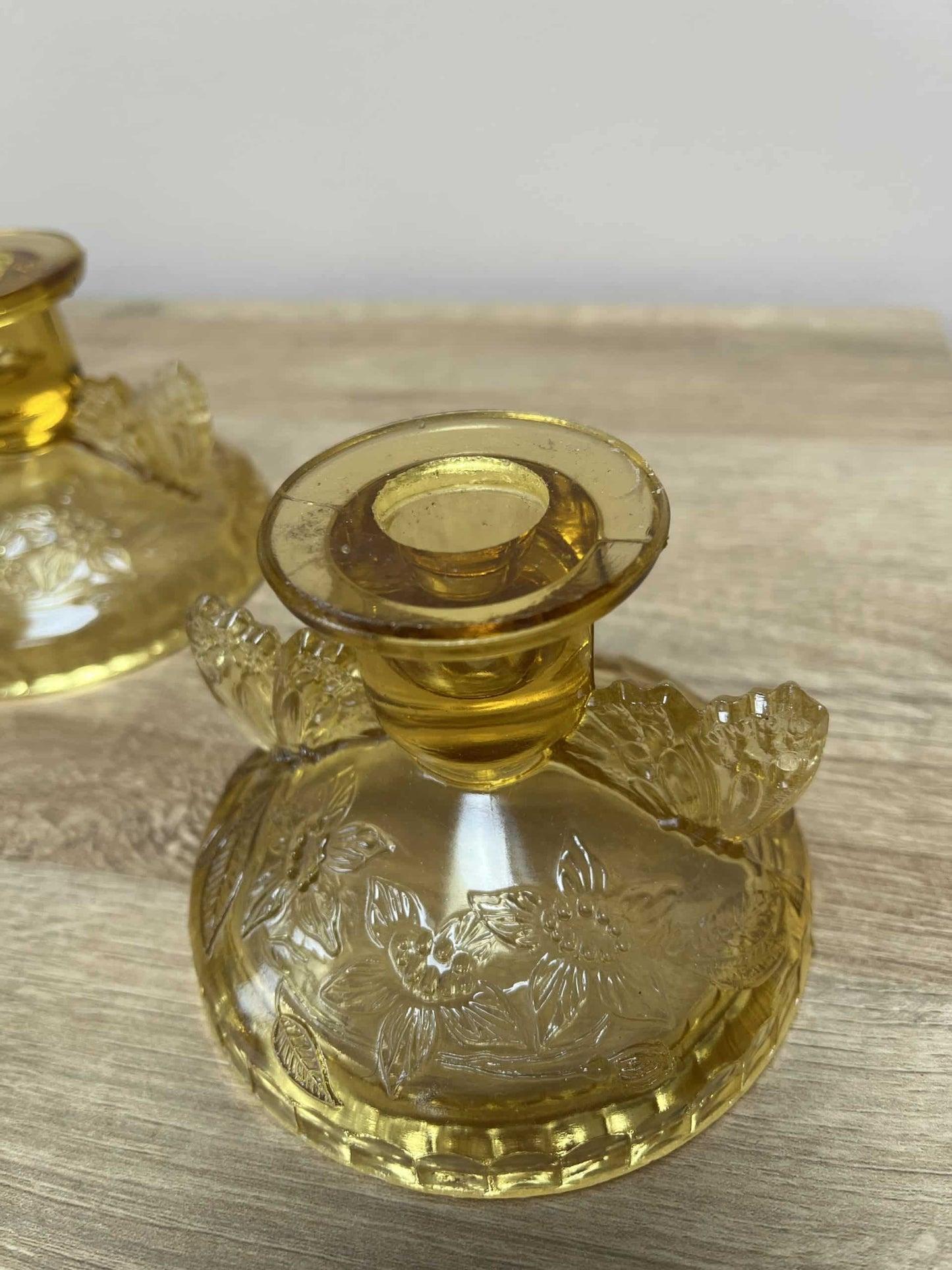 Vintage pale amber glass candleholder