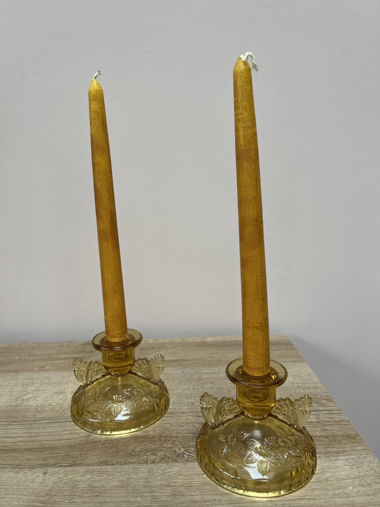 Vintage pale amber glass candleholder