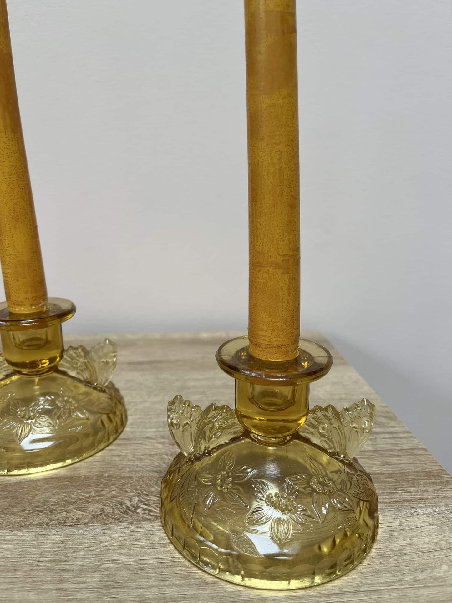 Vintage pale amber glass candleholder