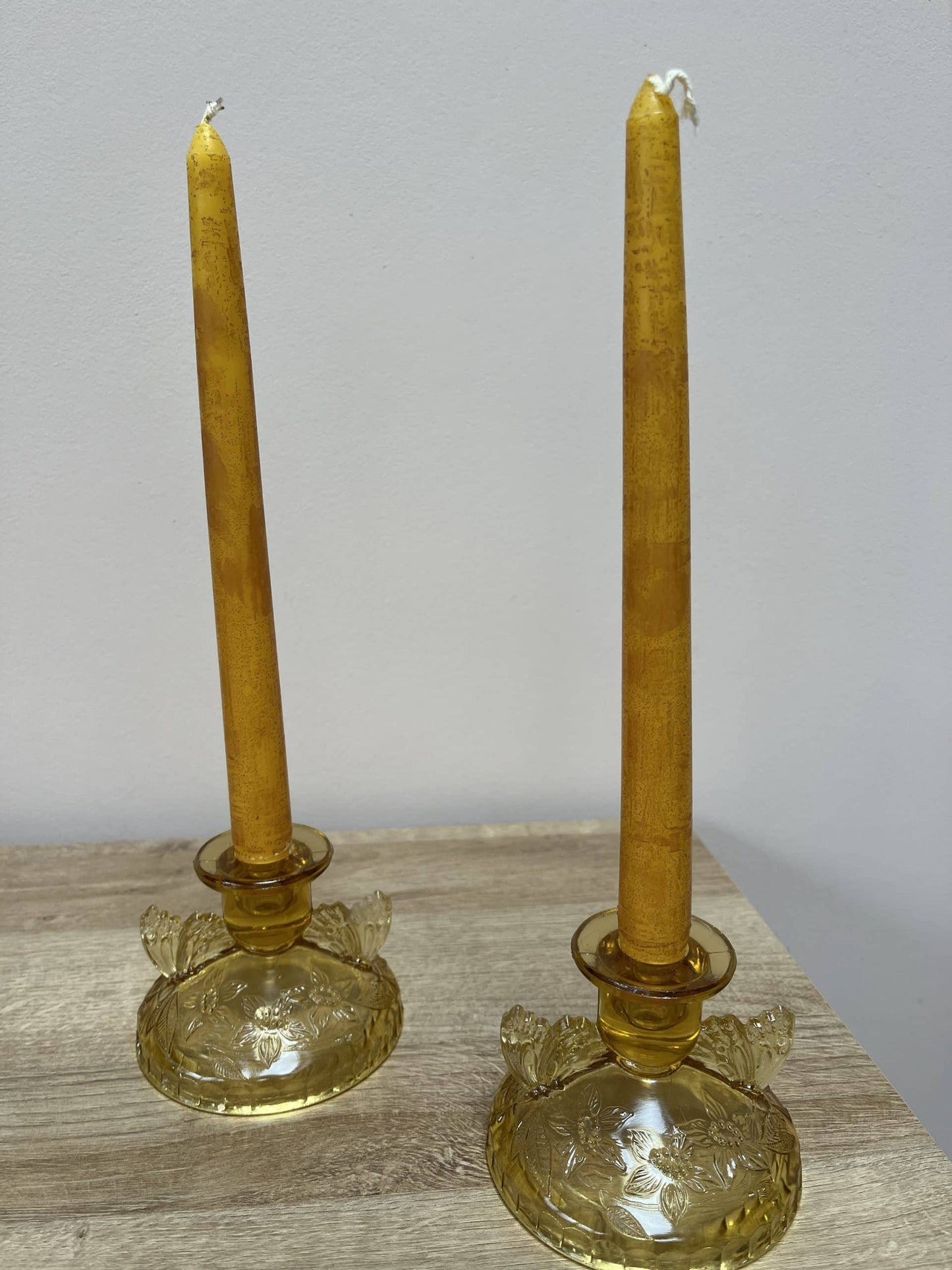 Vintage pale amber glass candleholder