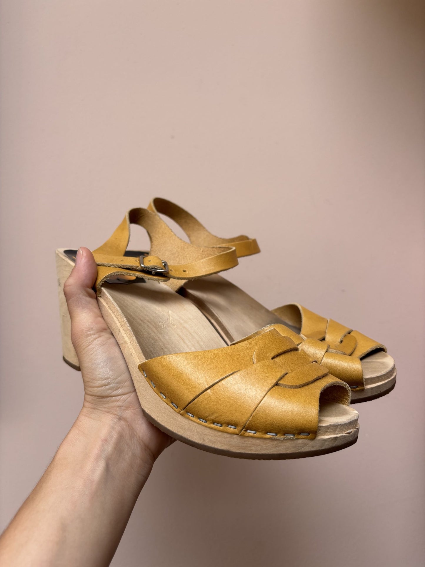 Mustard yellow leather clogs size uk8