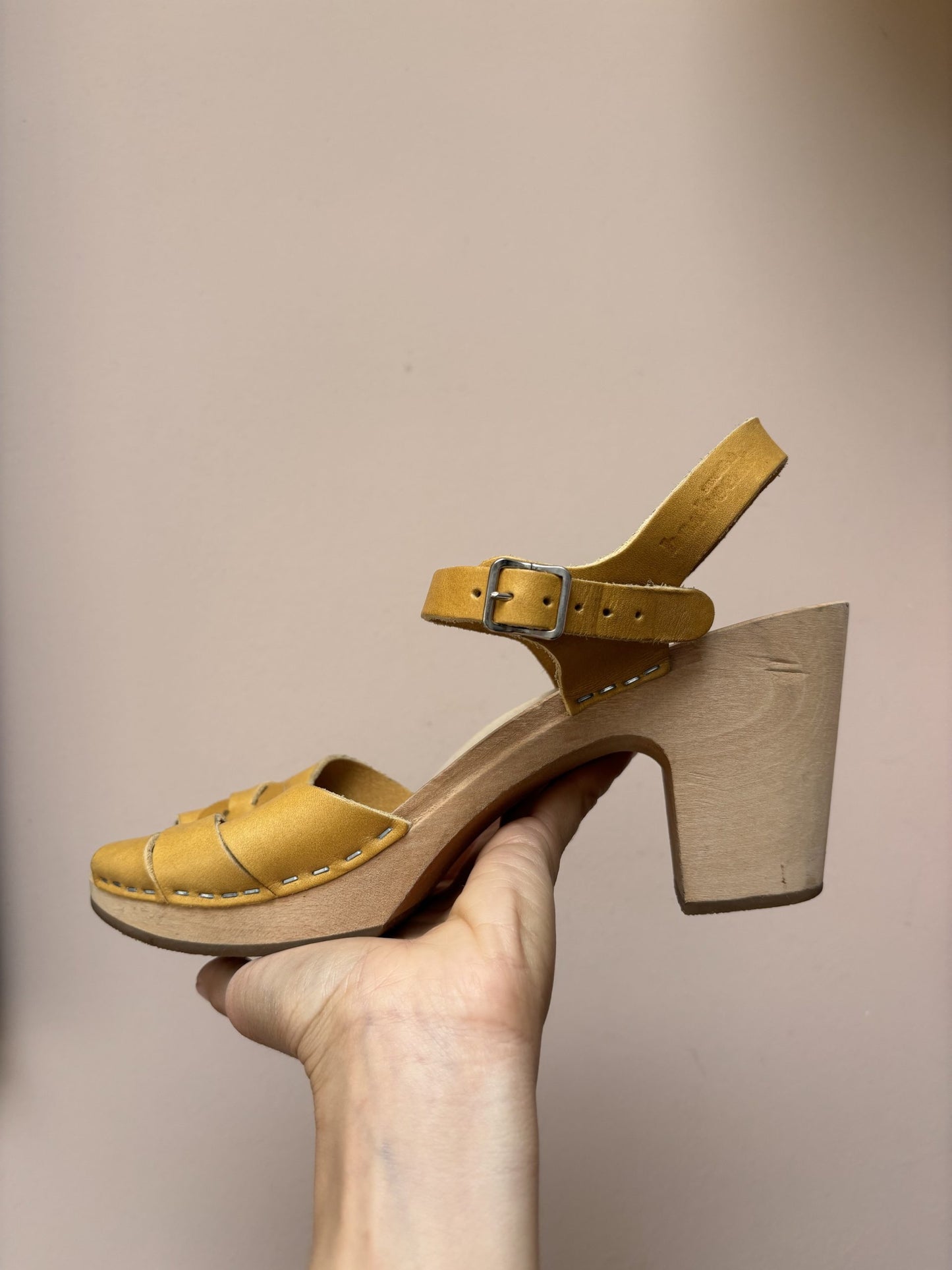 Mustard yellow leather clogs size uk8