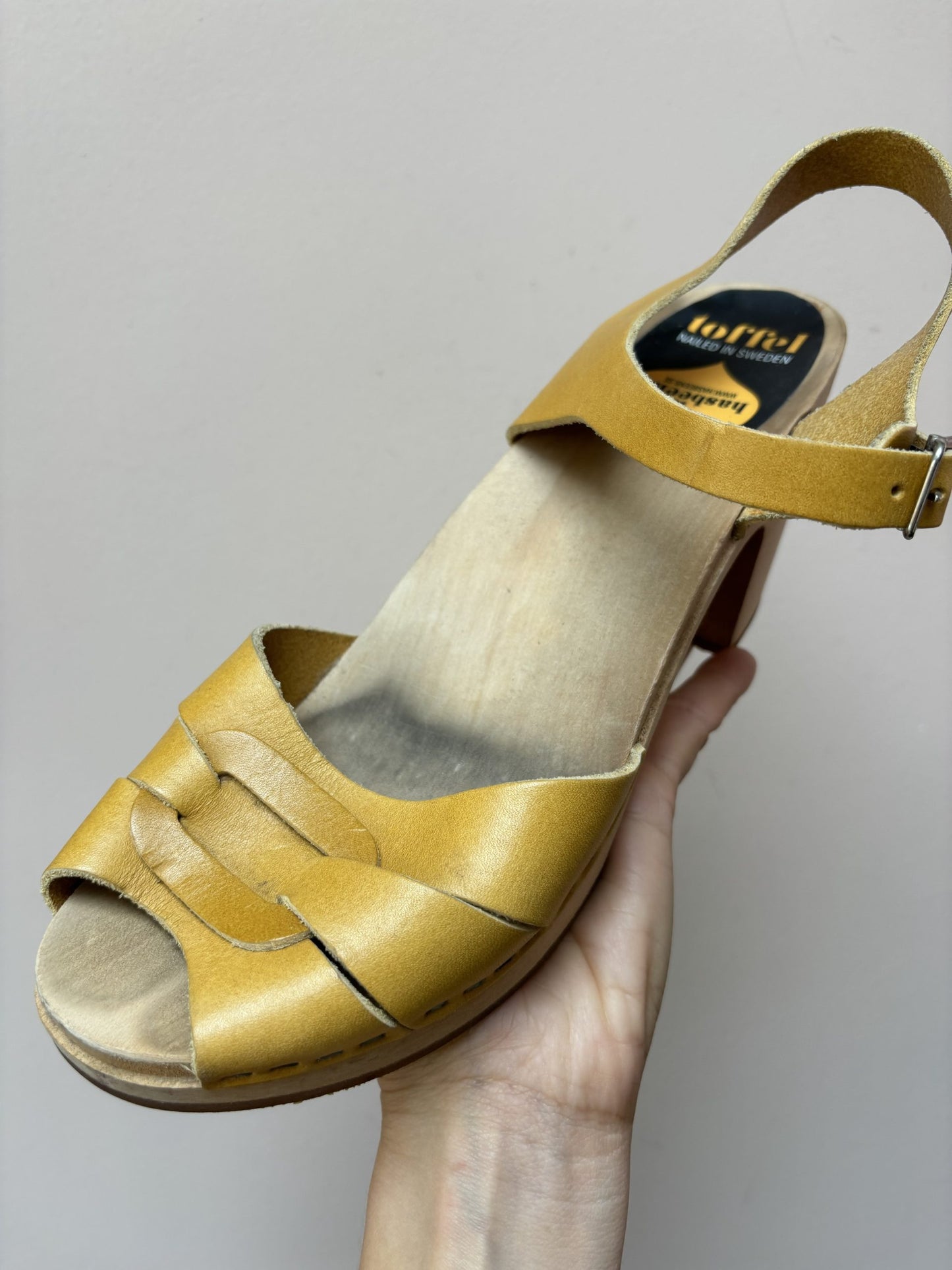 Mustard yellow leather clogs size uk8