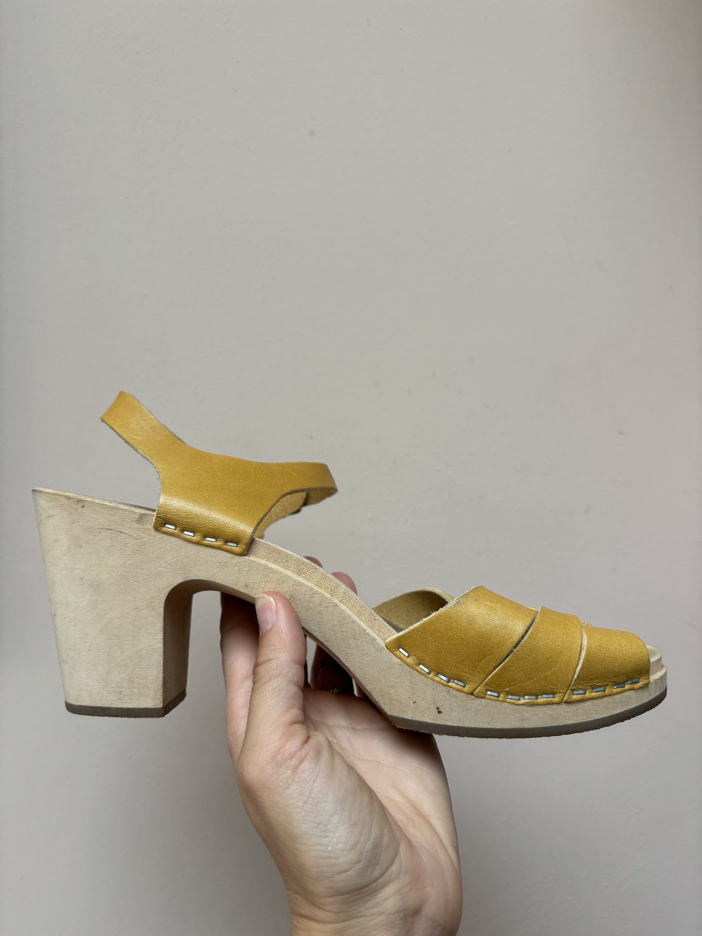 Mustard yellow leather clogs size uk8