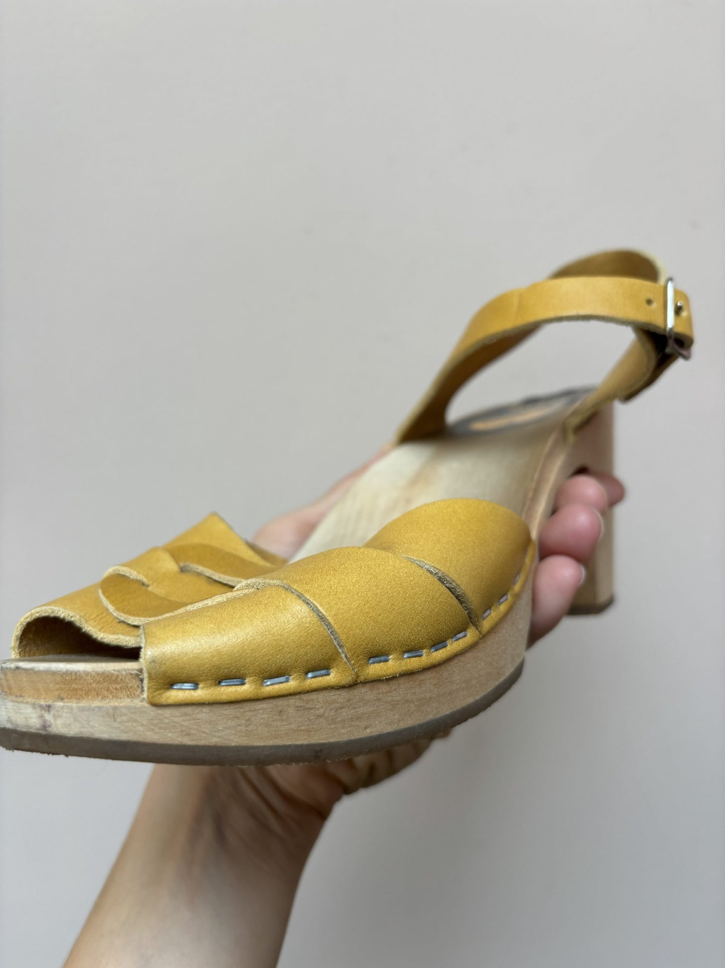 Mustard yellow leather clogs size uk8