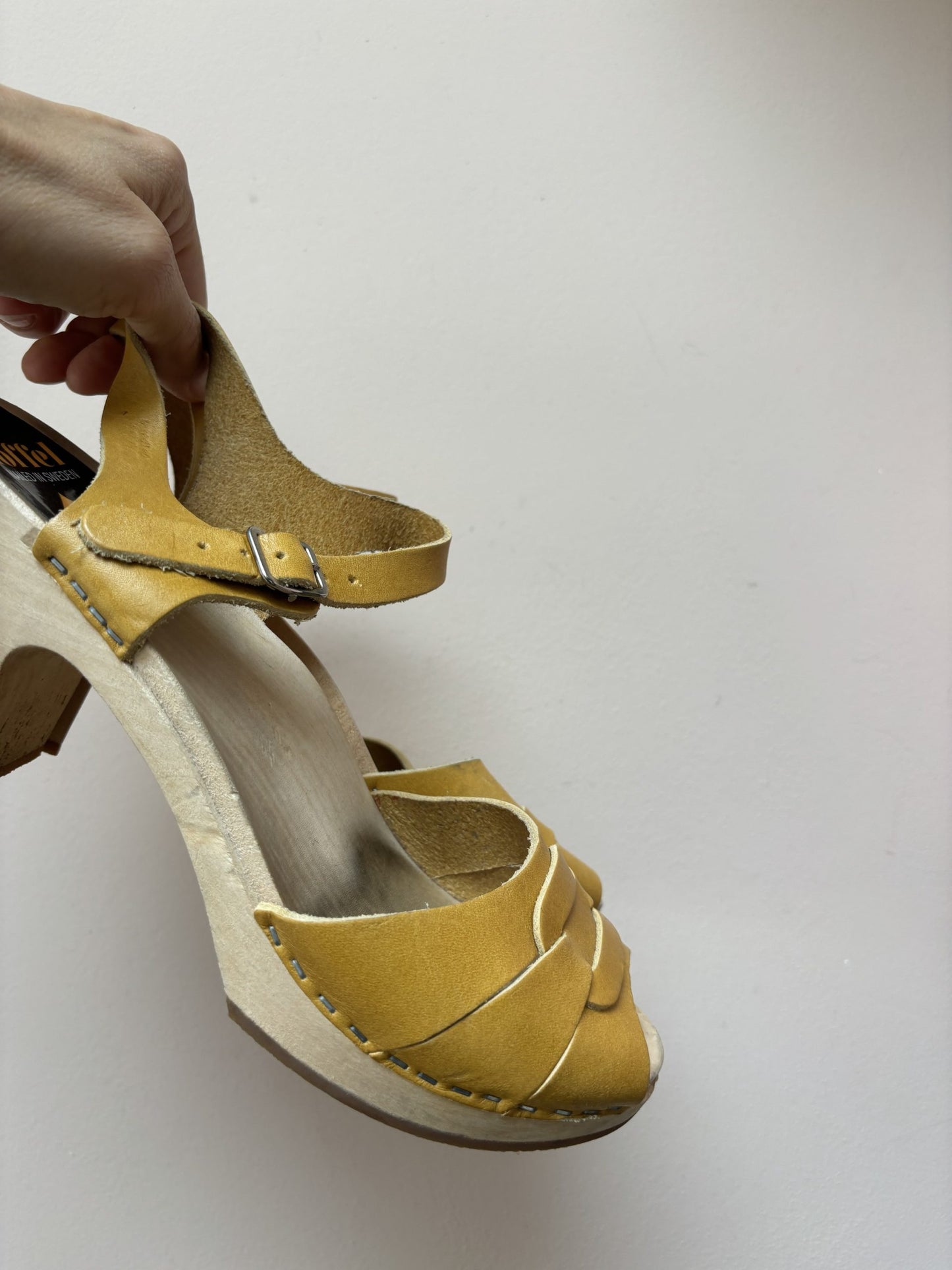 Mustard yellow leather clogs size uk8