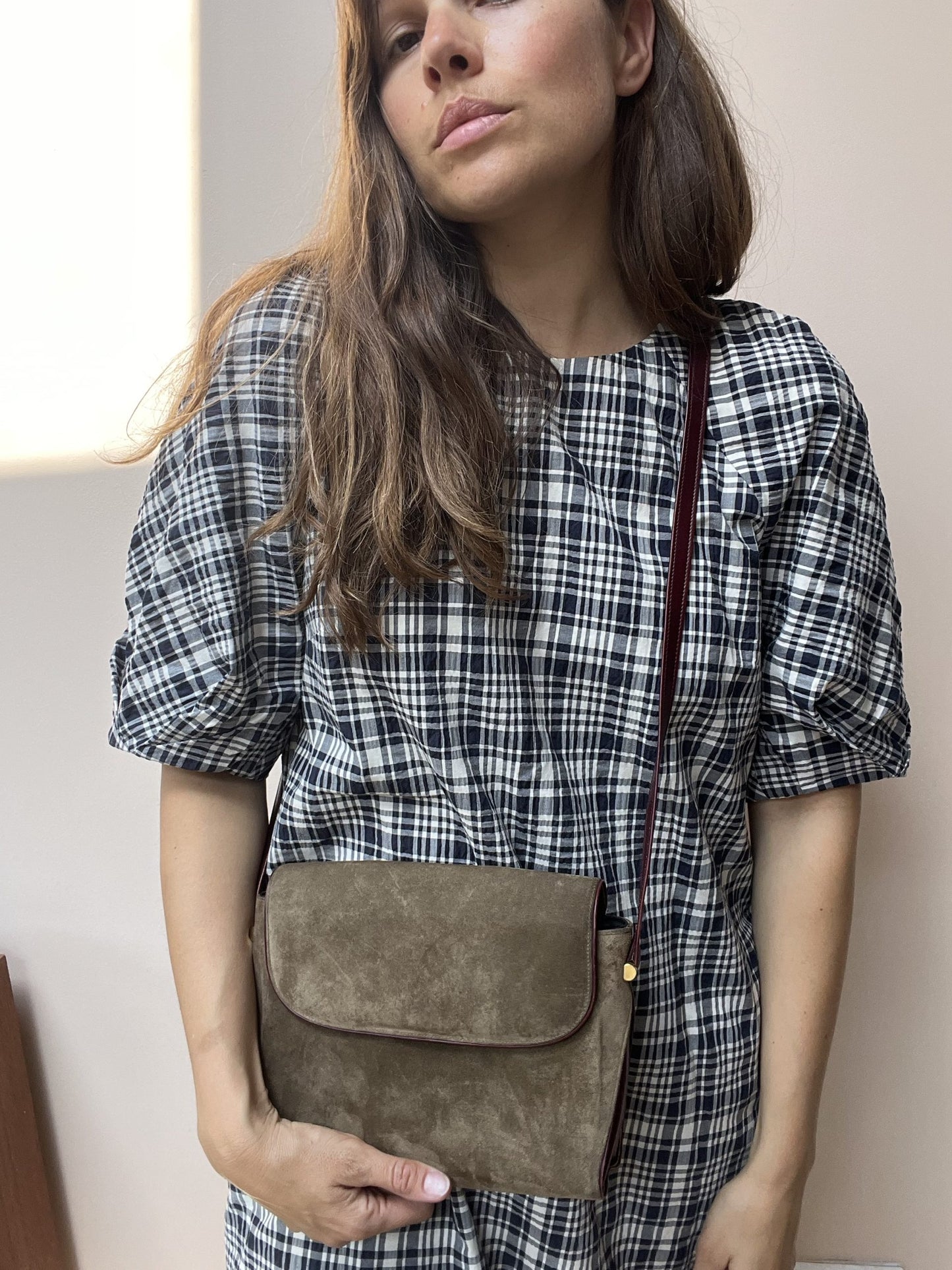 Charles Jourdan olive suede bag