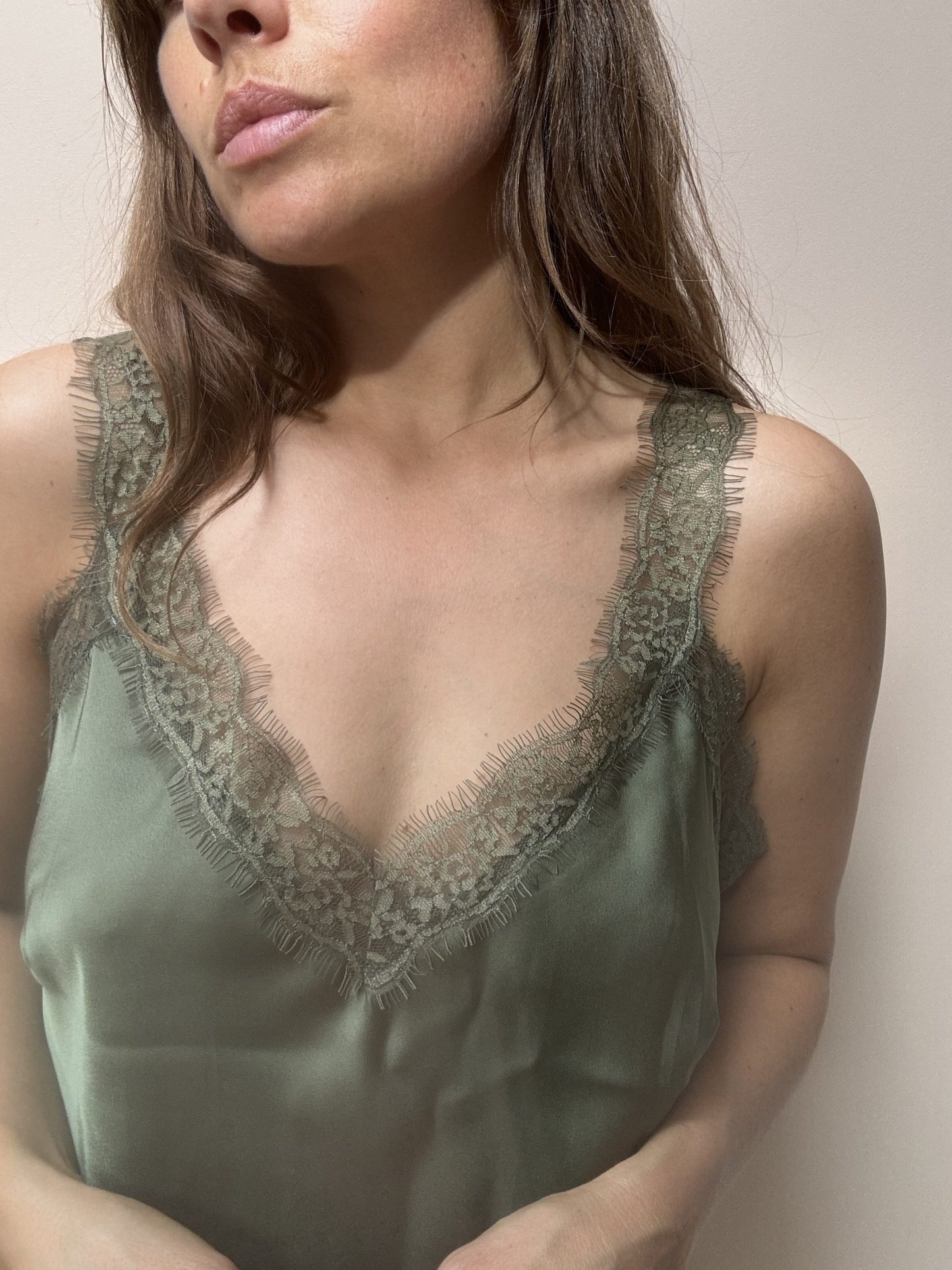 Green satin feel slip size Large