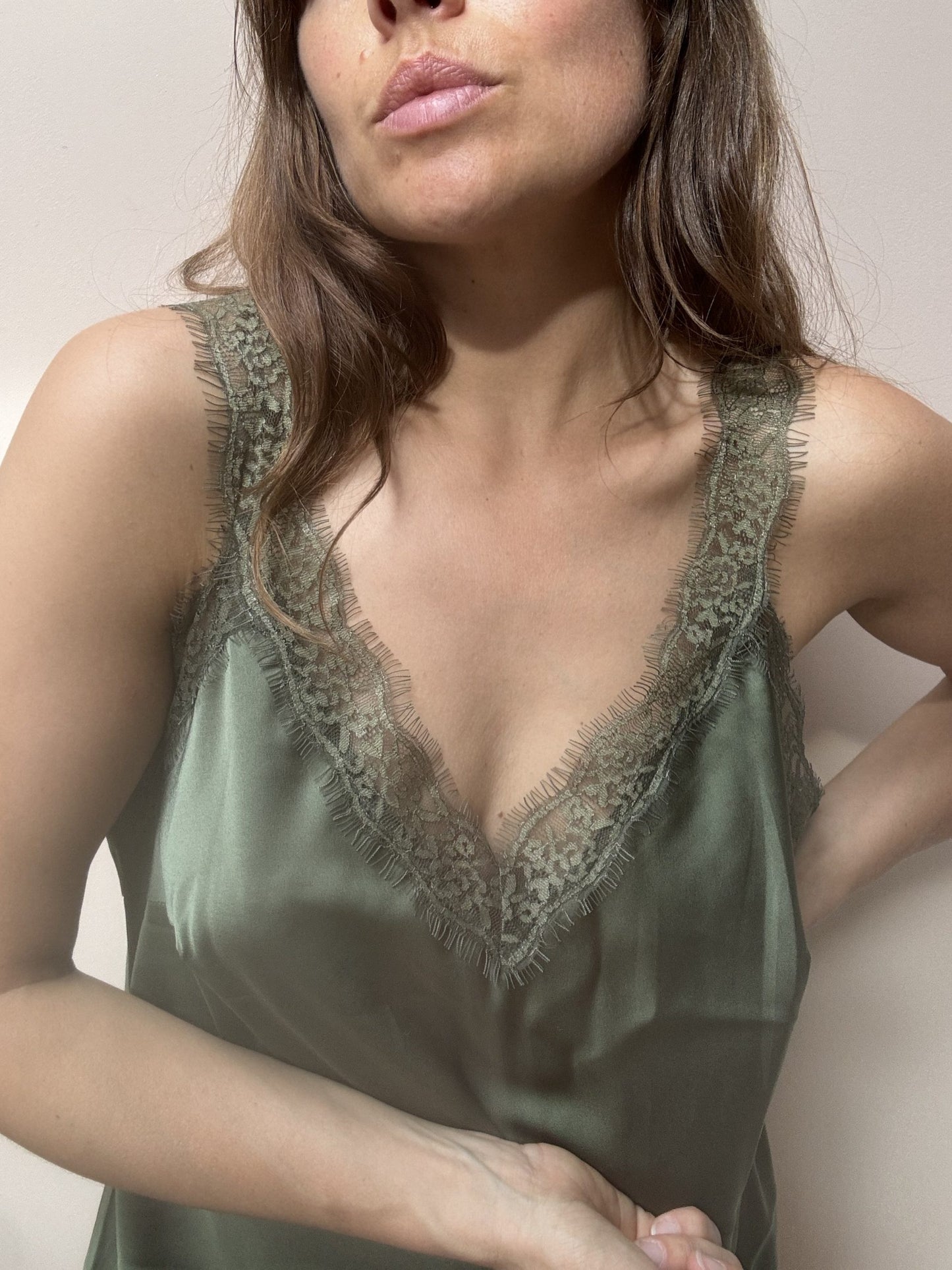 Green satin feel slip size Large