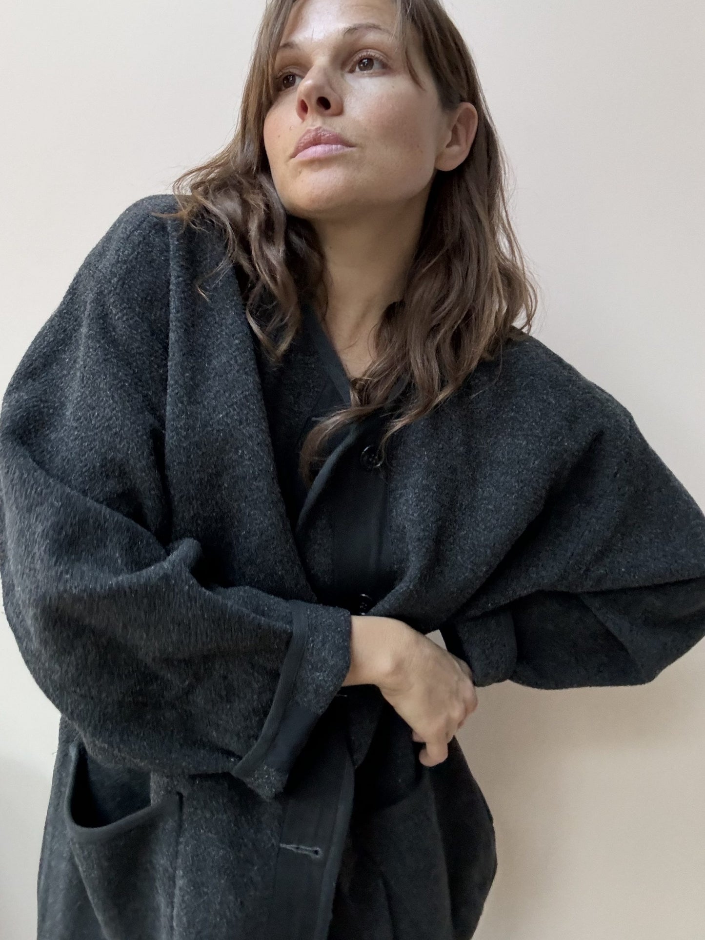 Wool alpaca mohair mix charcoal grey jacket size Medium