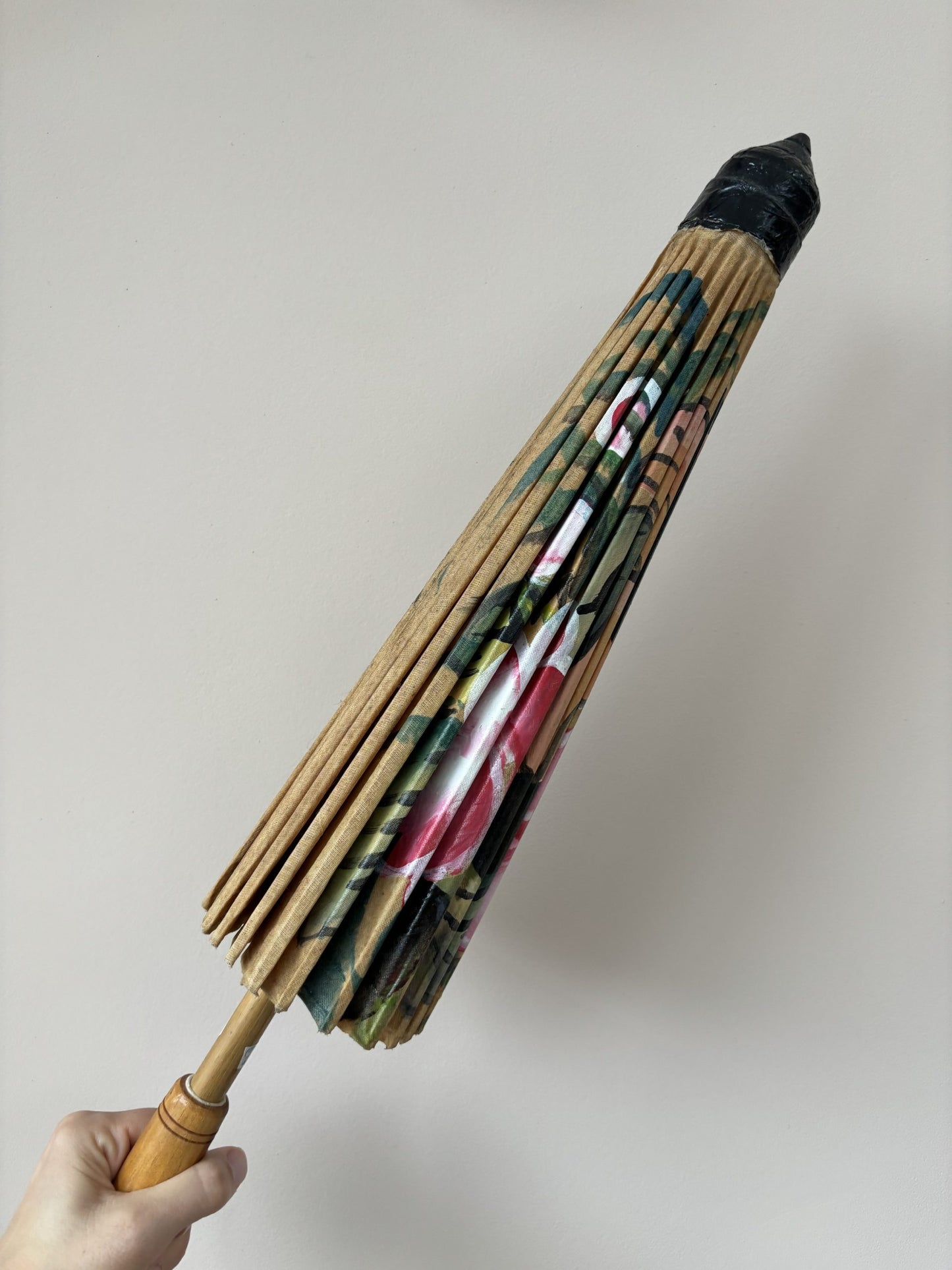 Vintage handmade paper and wood umbrella