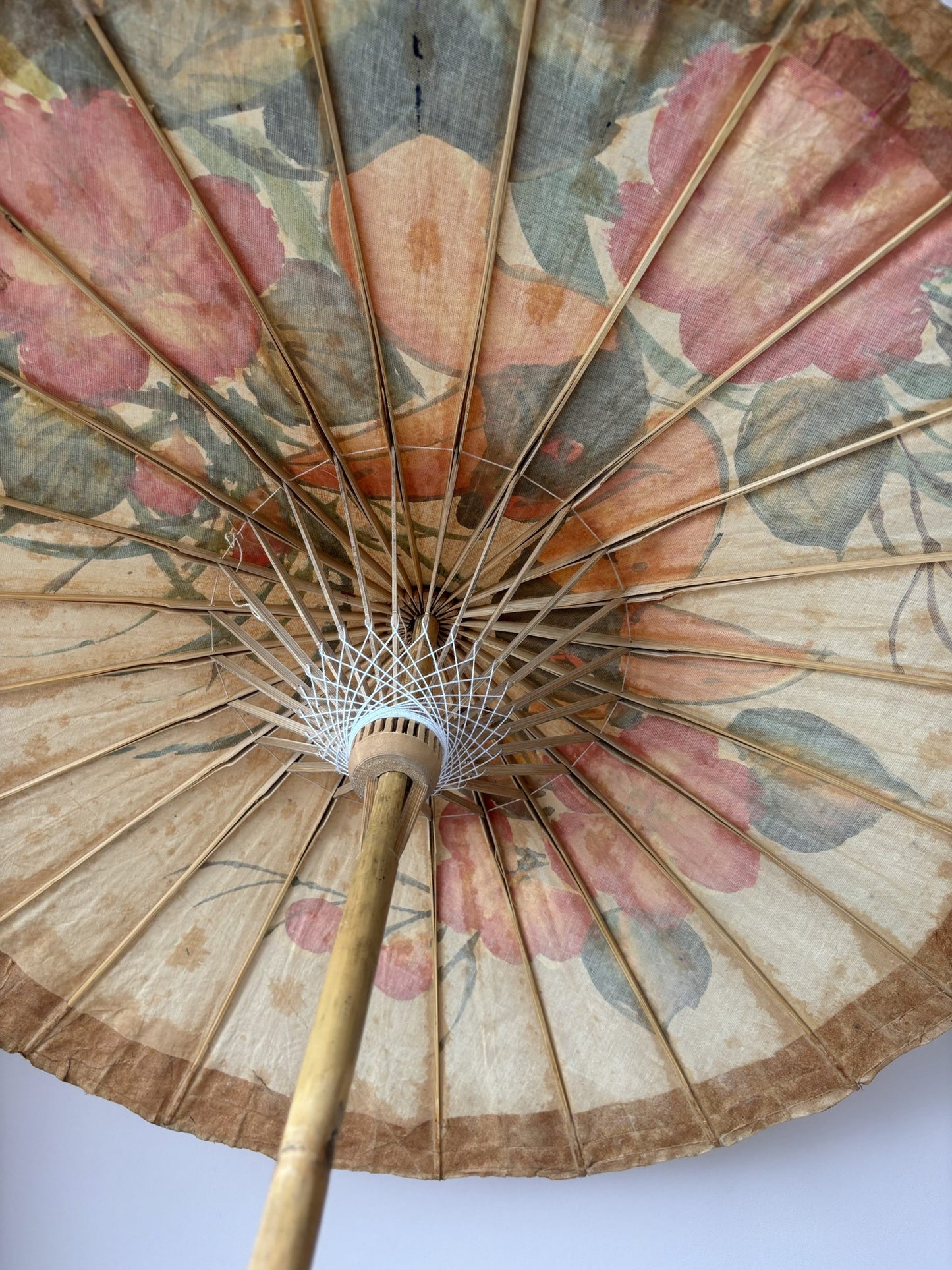 Vintage handmade paper and wood umbrella