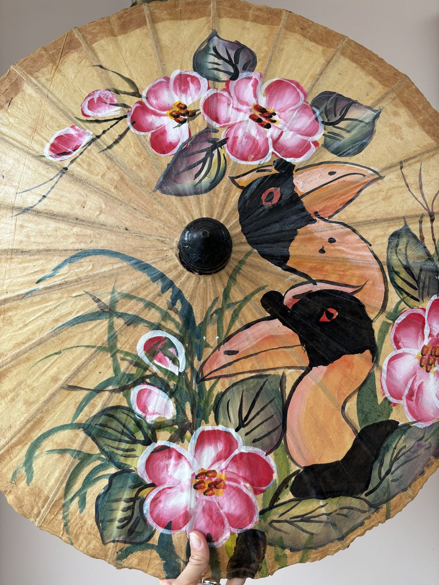 Vintage handmade paper and wood umbrella