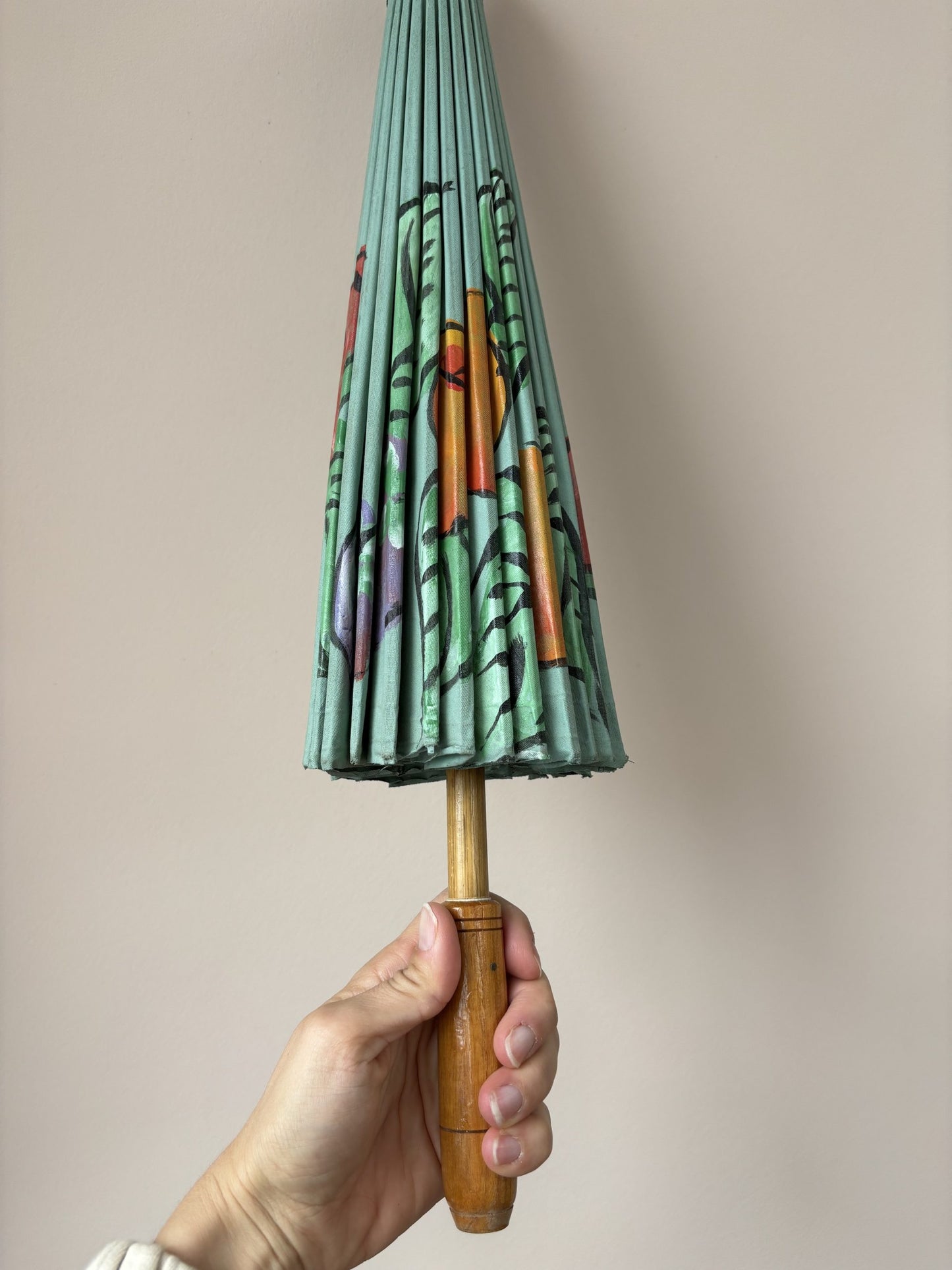 Vintage handmade paper and wood fruit pattern umbrella