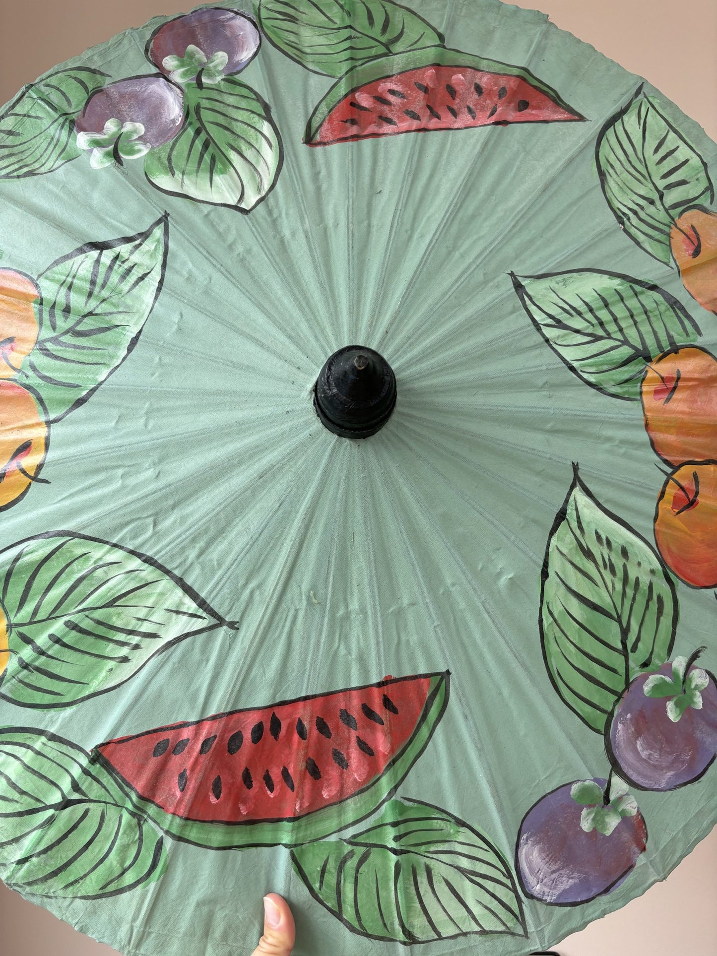 Vintage handmade paper and wood fruit pattern umbrella
